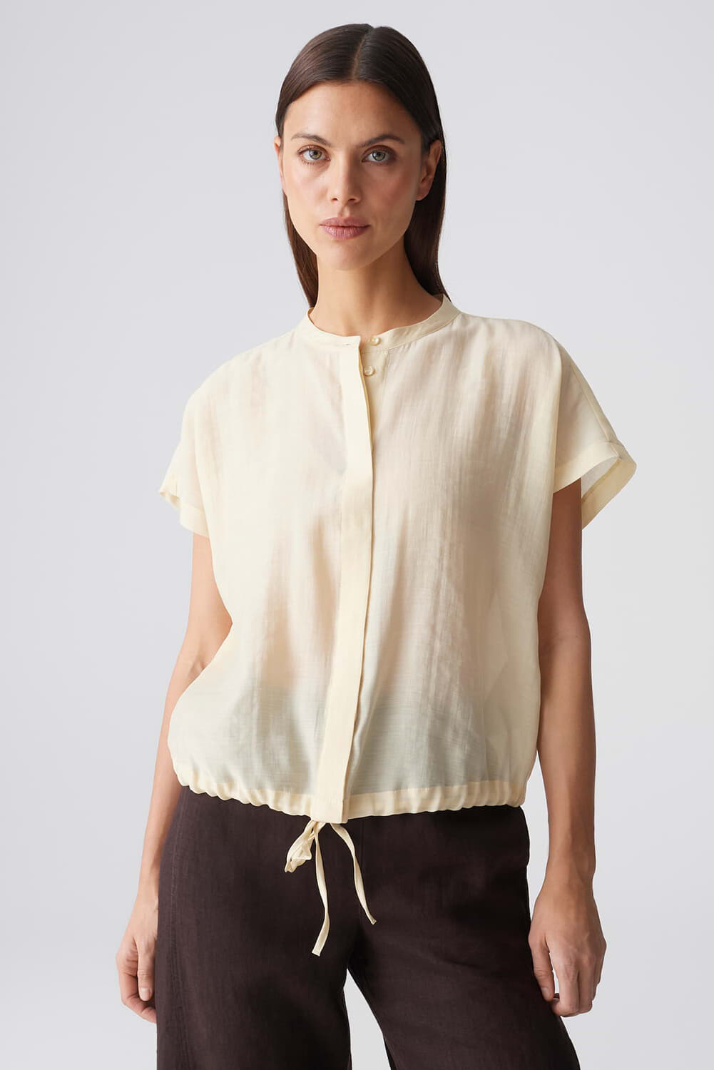 Opus Overhemdblouse Fadell subtiel transparant Geel