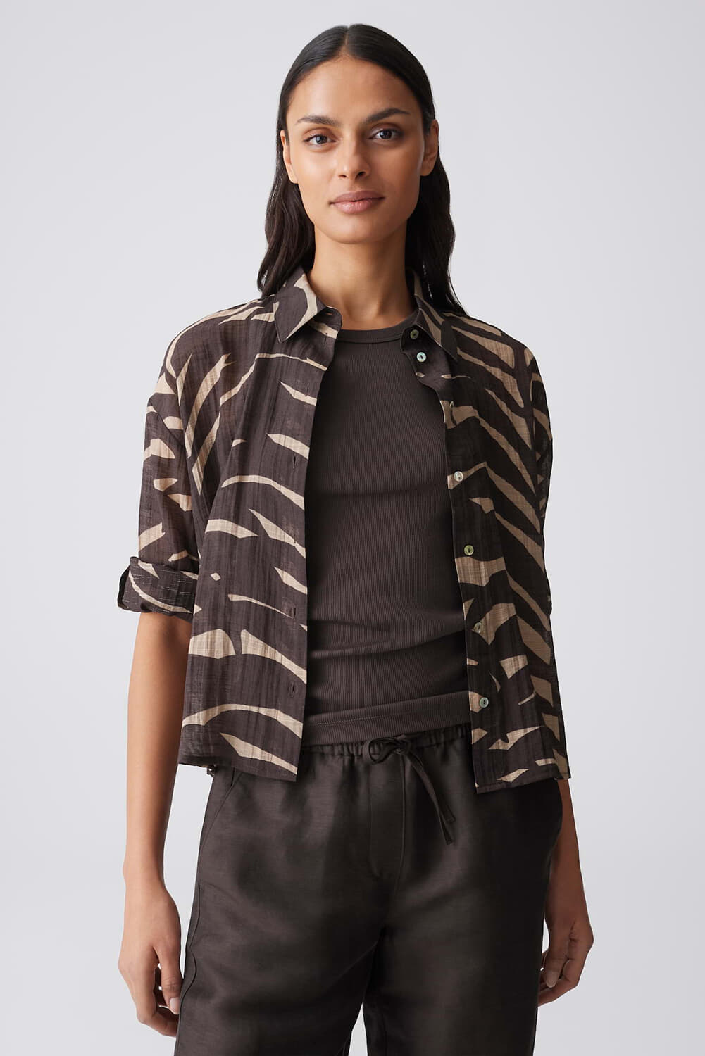 Opus Blouse Fadena leaves in ECOVERO™ viscosemix Normal Bruin