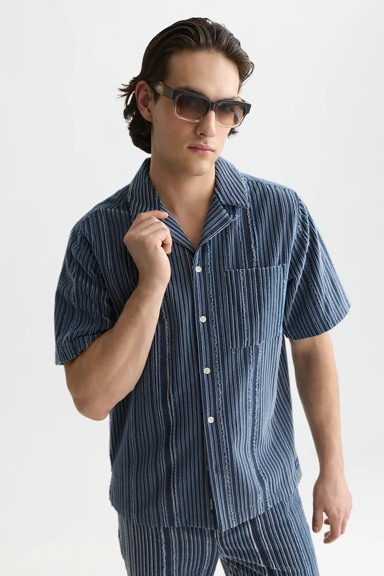 Scotch & Soda Overhemd Textured relaxed-fit Blauw