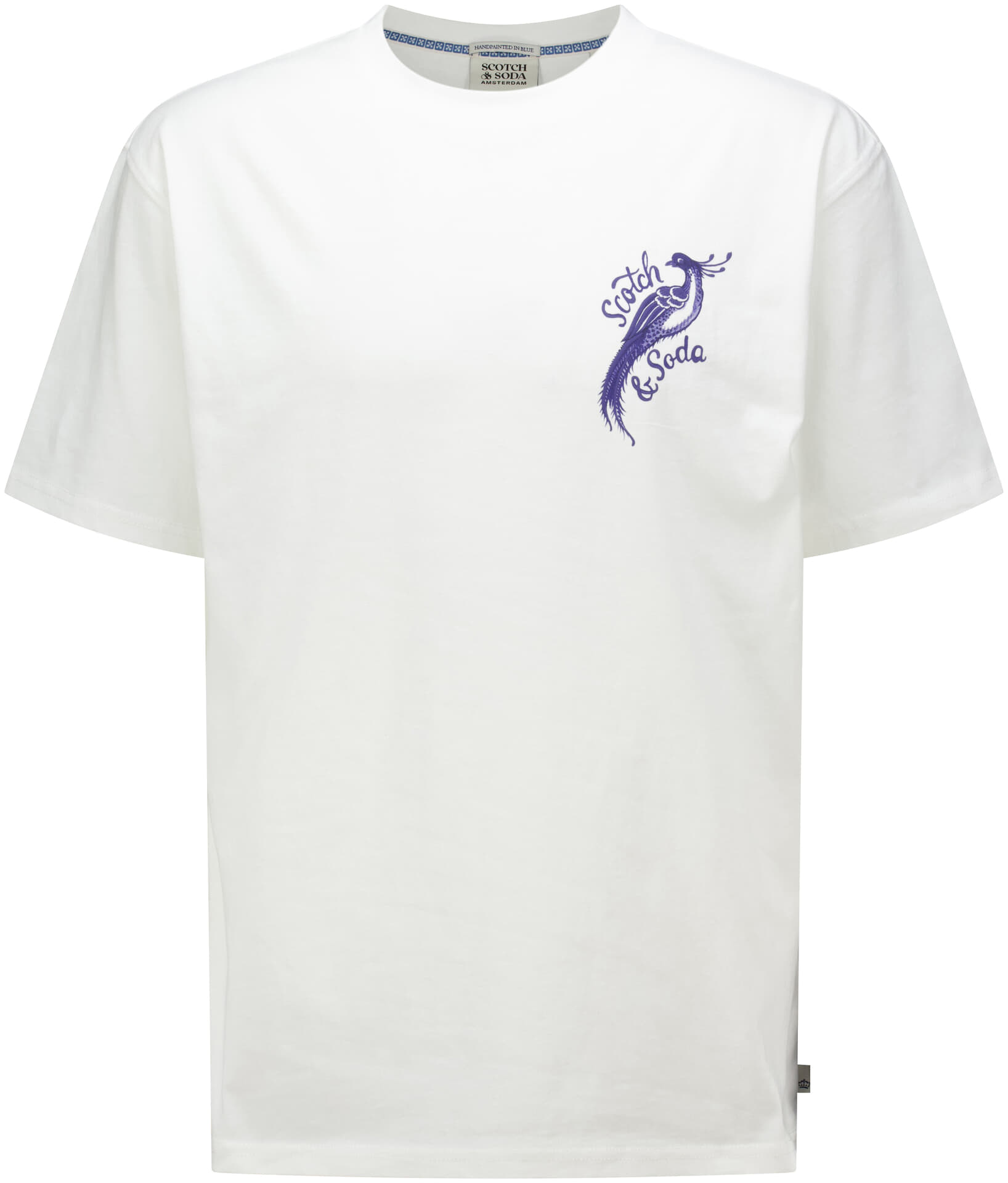 Scotch & Soda T-shirt Delfts Blauw front and back artwork Wit