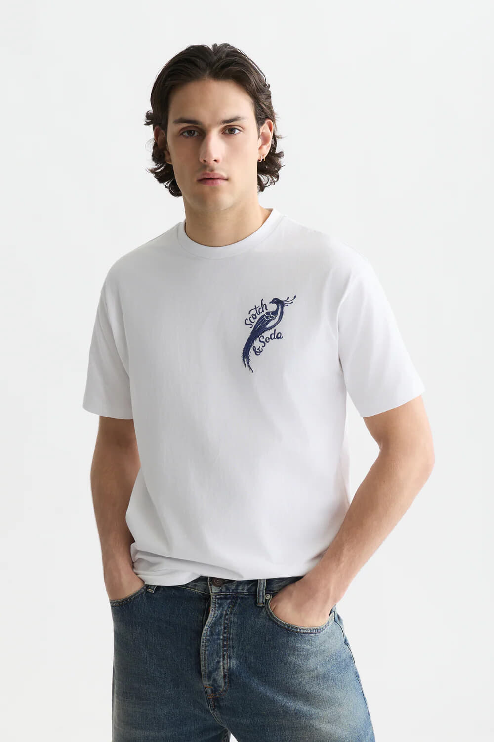Scotch & Soda T-shirt Delfts Blauw front and back artwork Wit