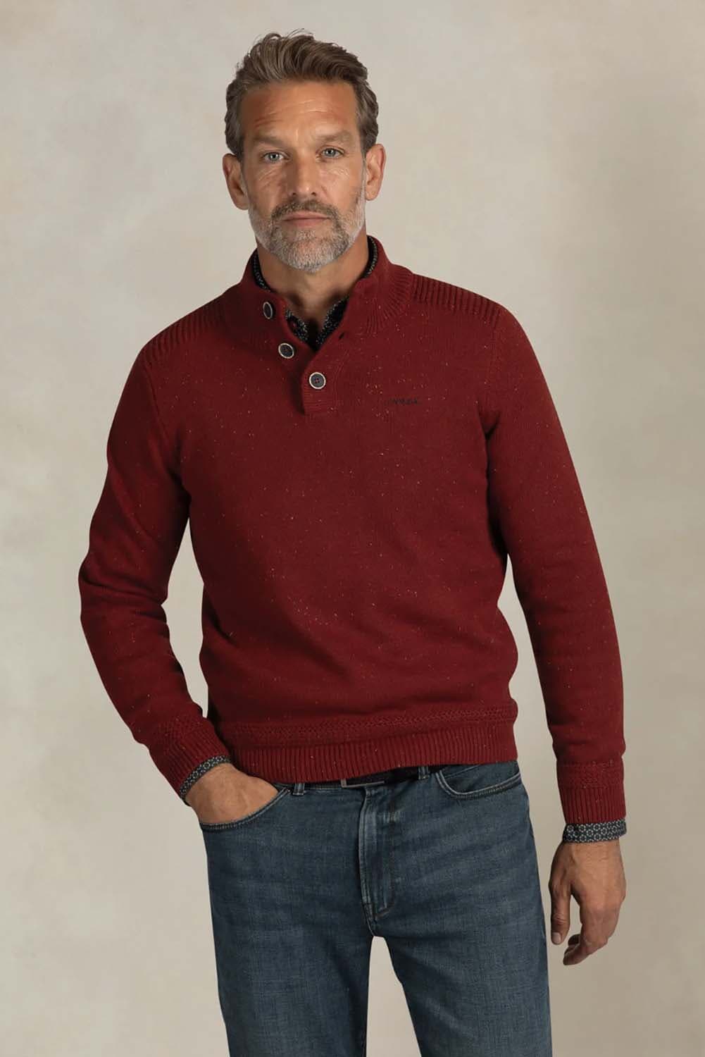 NZA Pullover Knoop Kraag Brick
