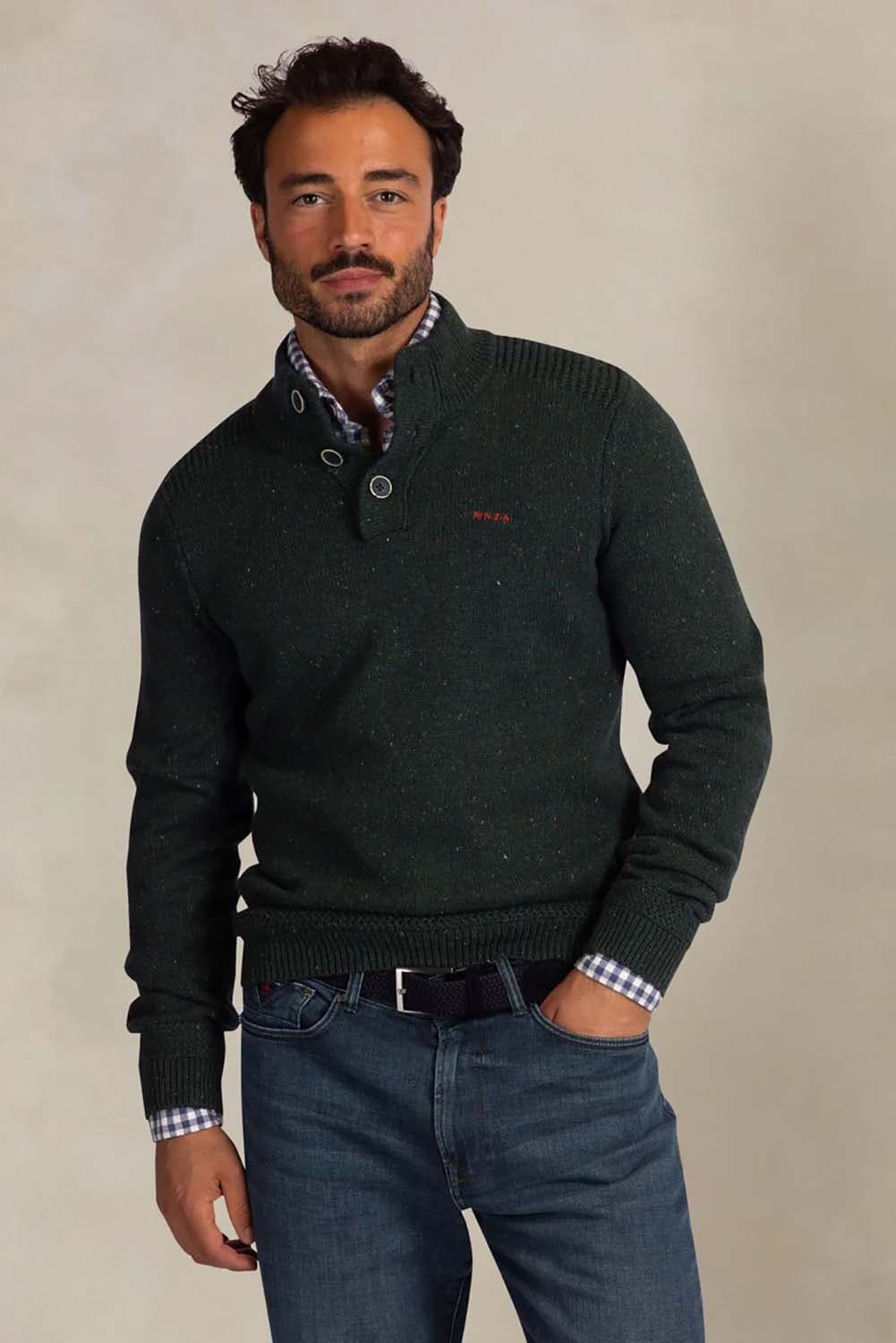 NZA Pullover Knoop Kraag Groen