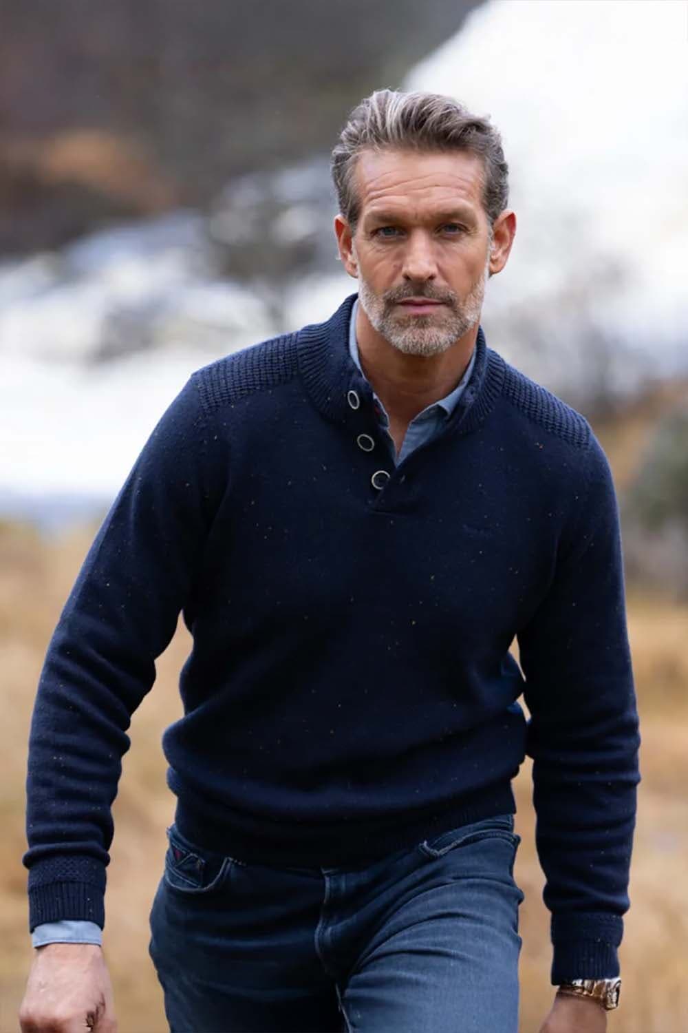 NZA Pullover Knoop Kraag Navy