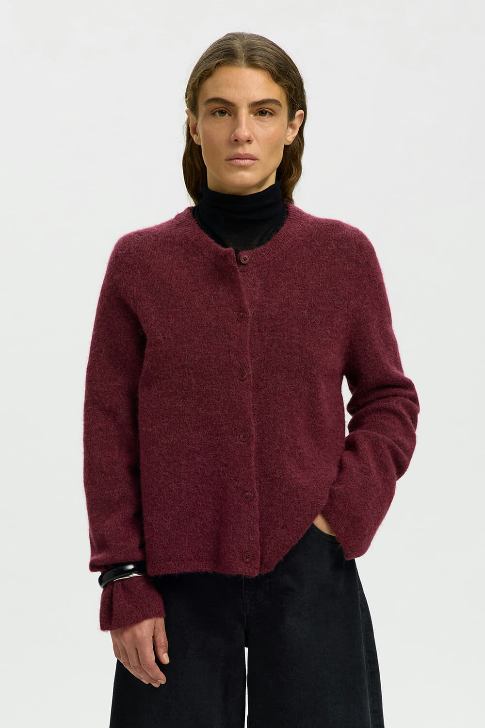 Selected Femme Gebreid Vest Lulu New Bordeaux Rood