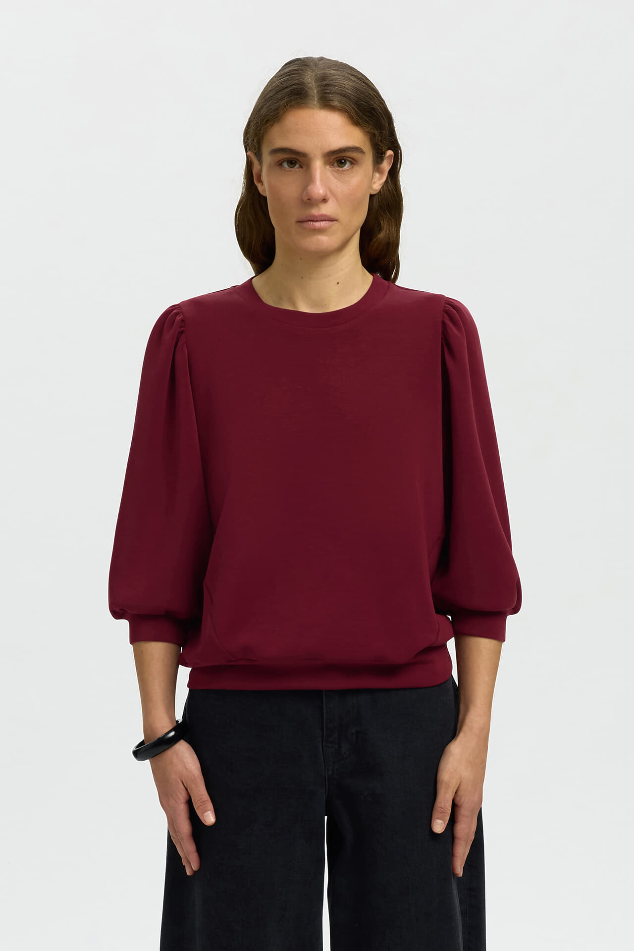 Selected Femme Top Tenny Sweat 3/4 Mouw Bordeaux Rood