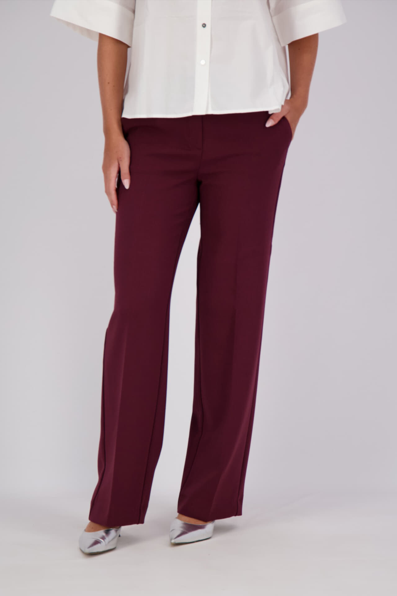 Selected Femme Pantalon Rita Wide Bordeaux Rood