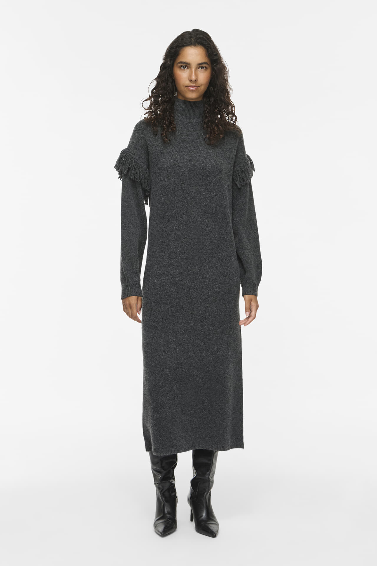Vila Gebreide Jurk Adel Highneck Antraciet