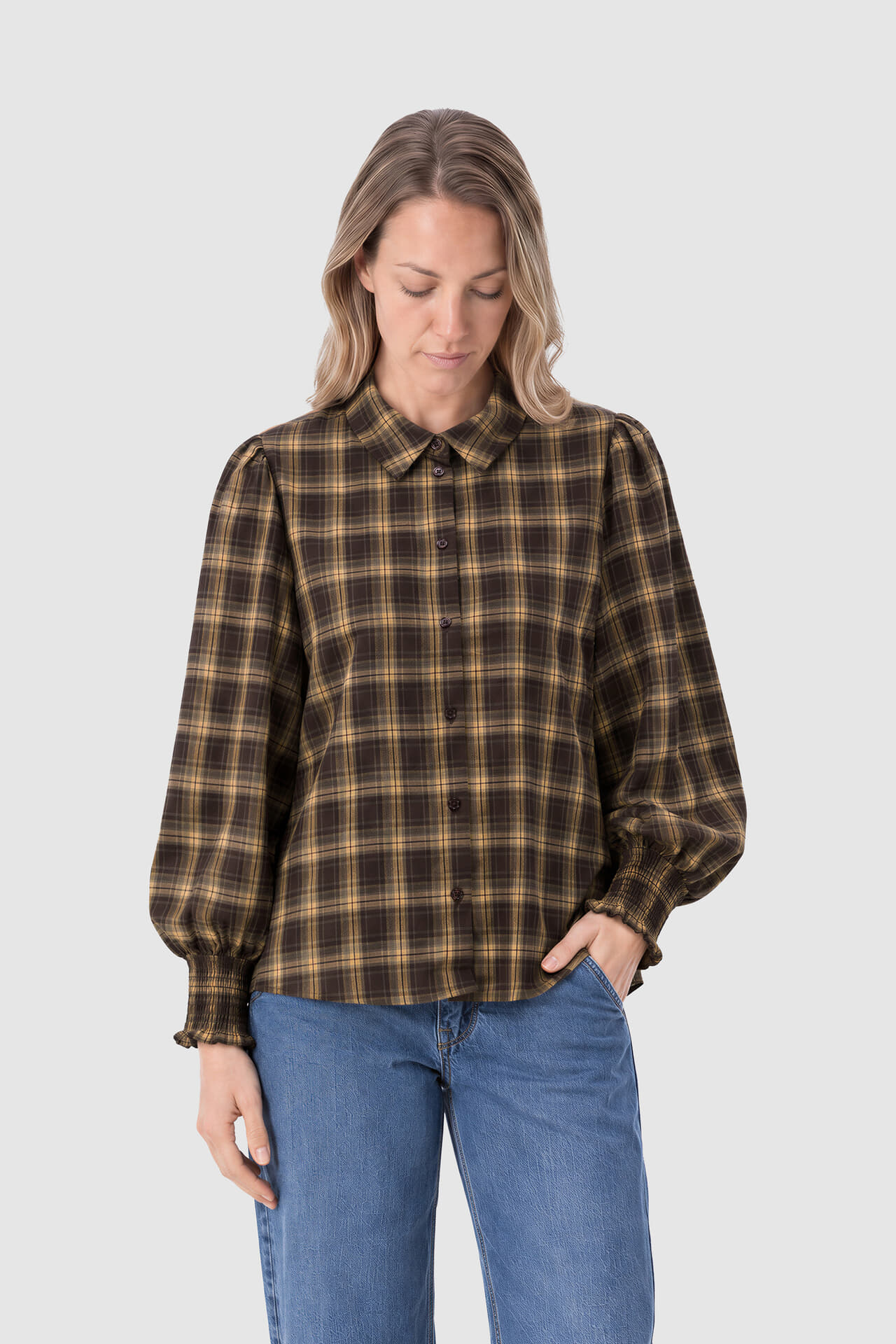 Vila Blouse Lene Ruit Bruin