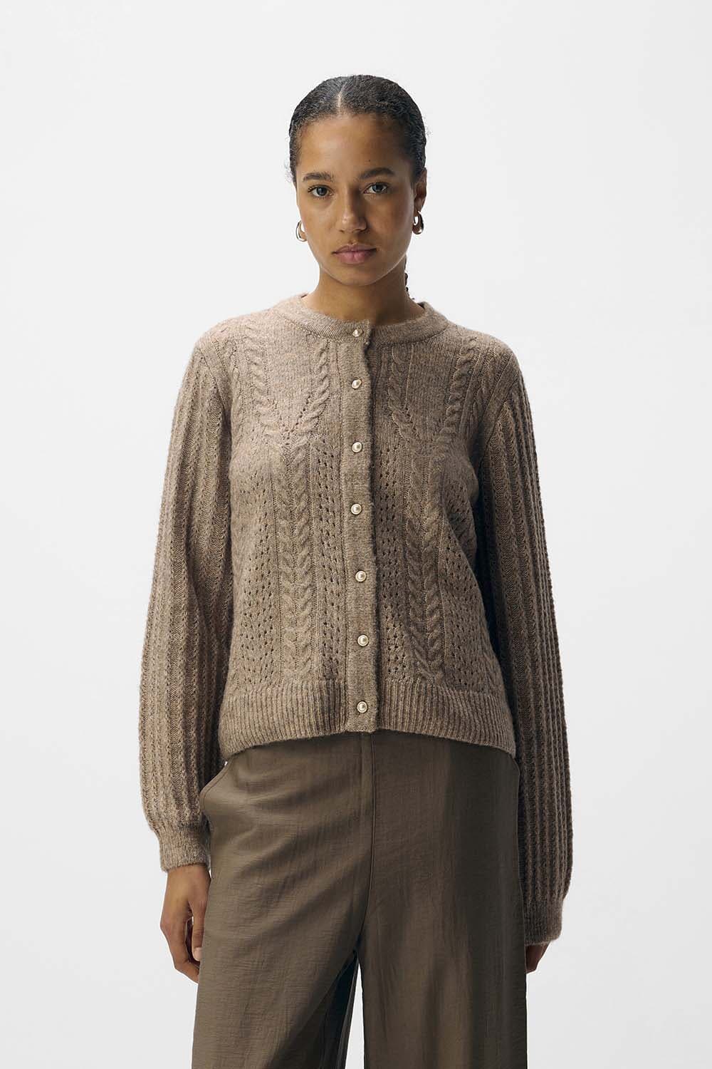 Object Vest Gebreid Flora Button Beige