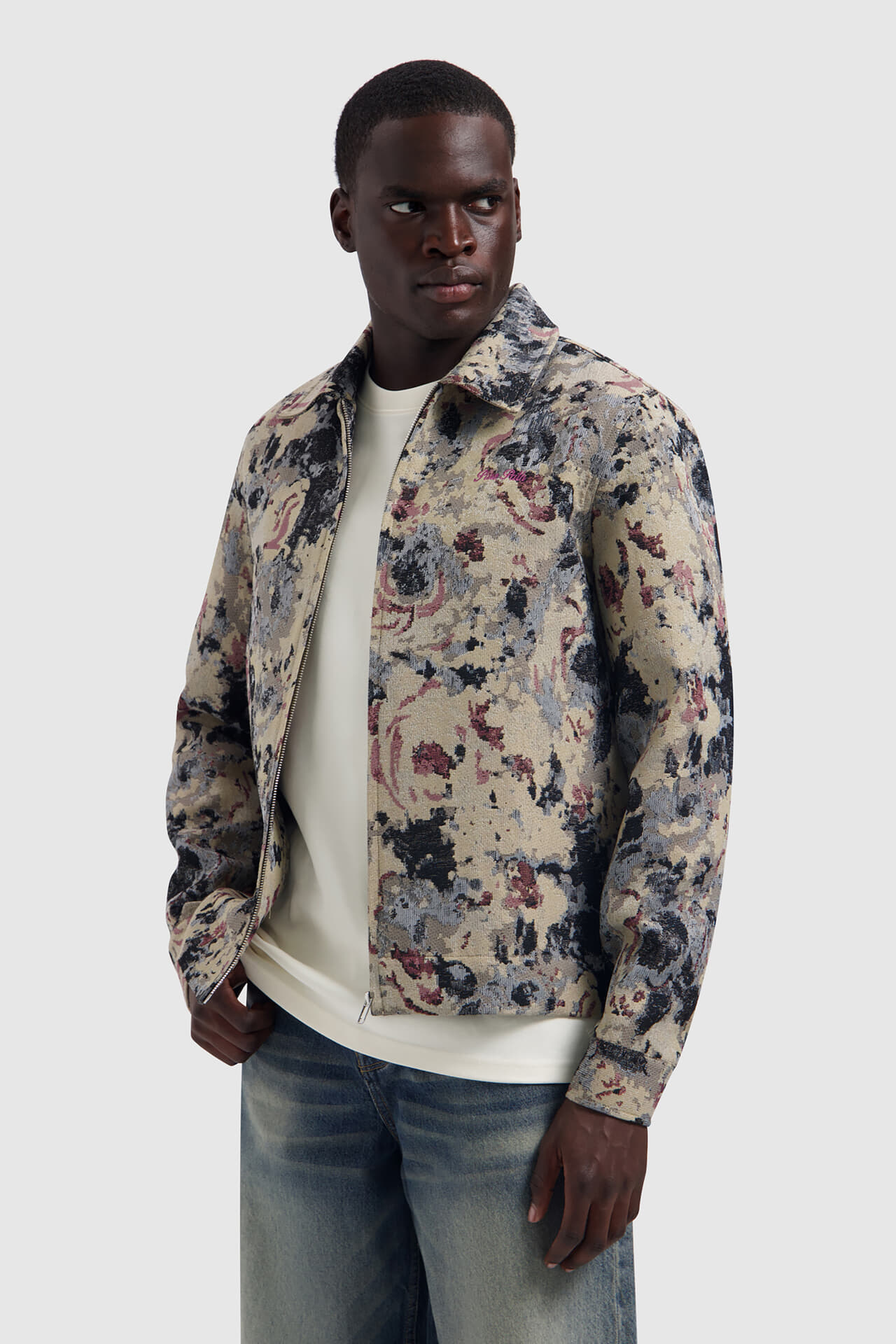 Pure Path Overshirt Flower Zipped  Beige