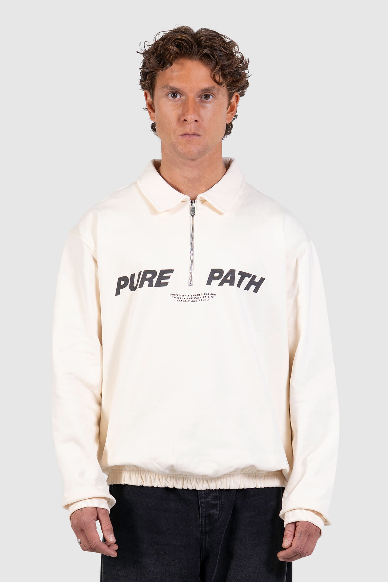 Pure Path Half Zip Polo Sweater  Ecru