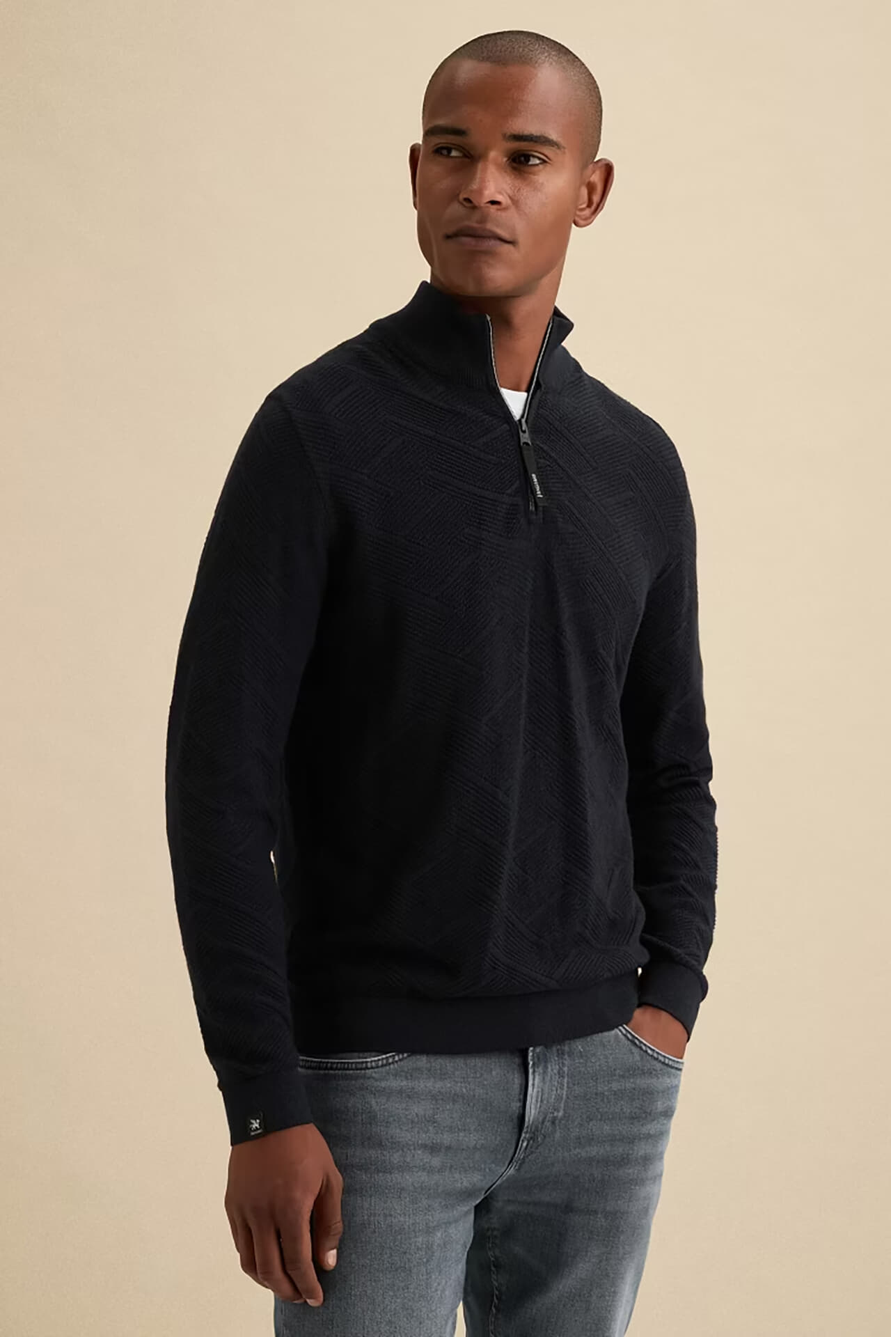 Vanguard Trui Half zip collar cotton mouline Navy