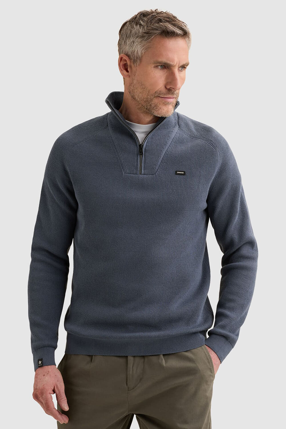 Vanguard Trui Half Zip Collar Cotton Structure Blauw
