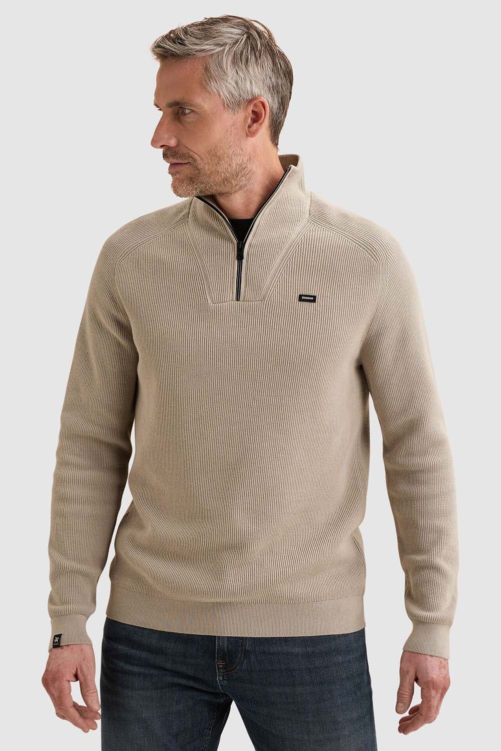 Vanguard Trui met halve rits en allover ribstructuur Off White