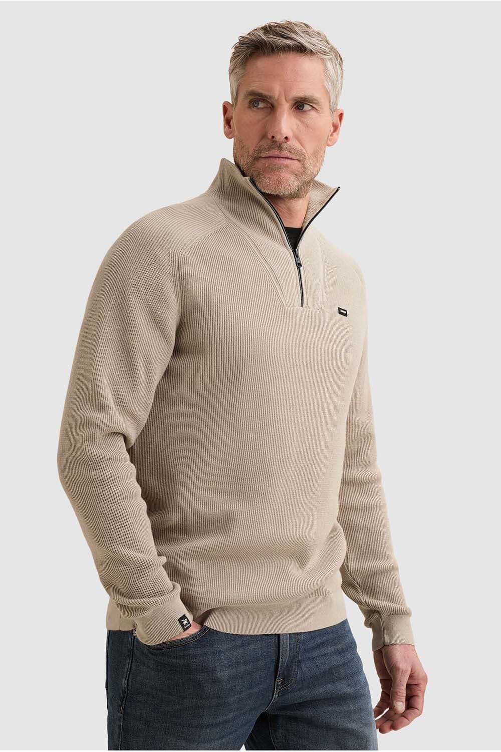 Vanguard Trui met halve rits en allover ribstructuur Off White