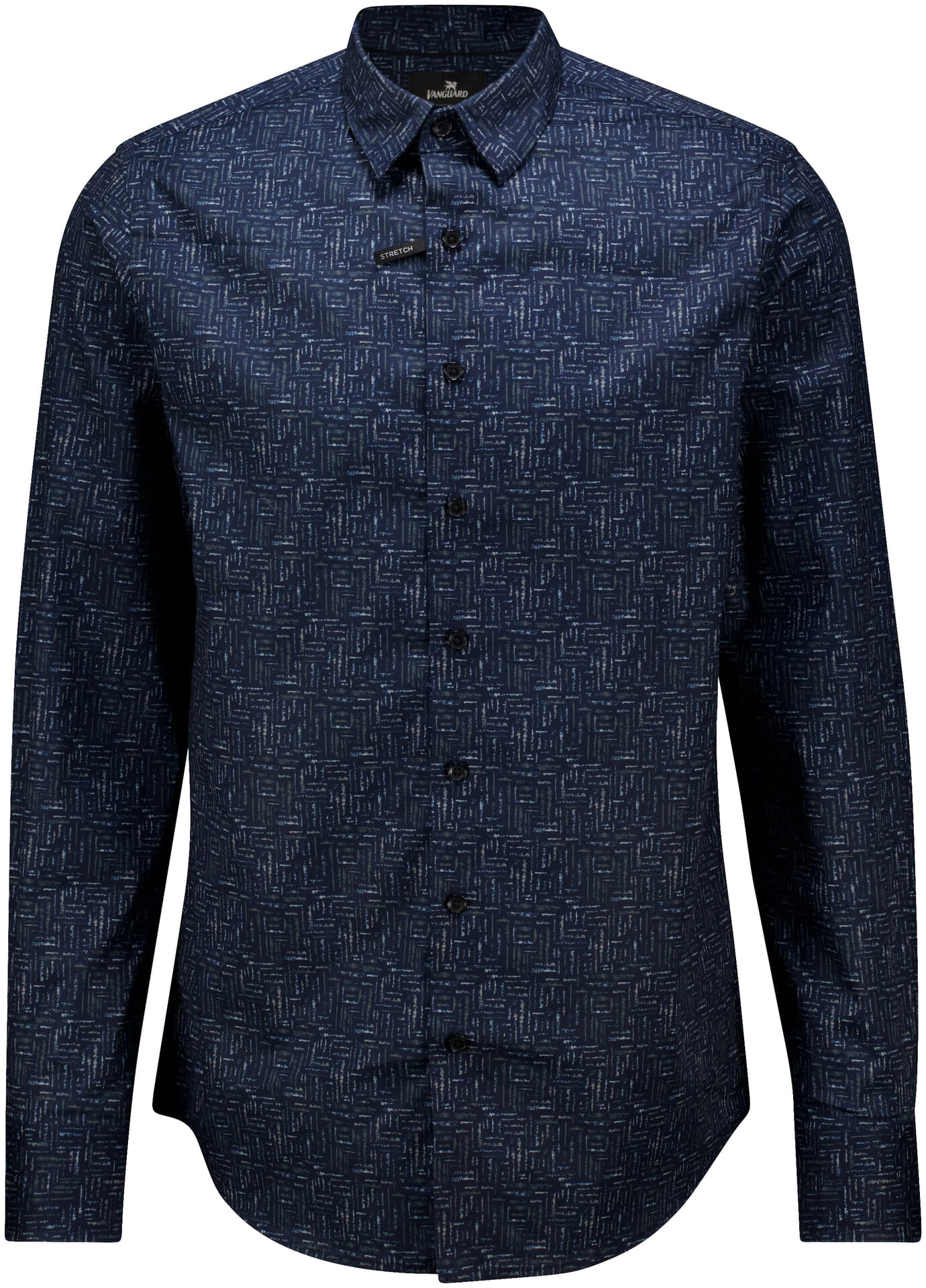 Vanguard Overhemd van poplin met stretch en allover print Navy