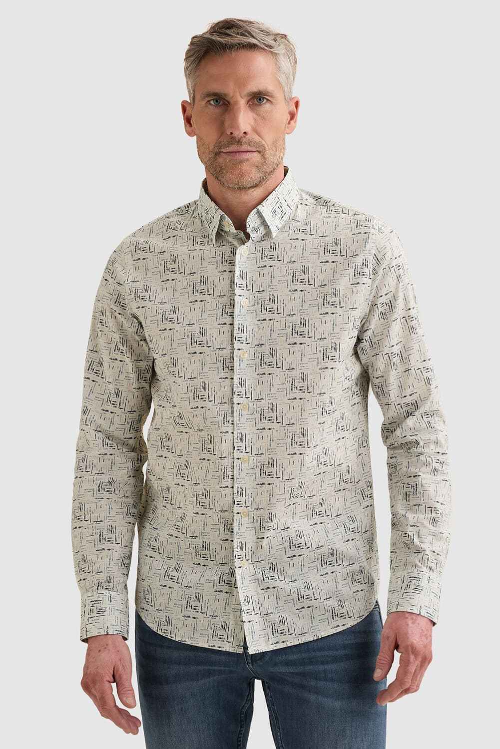 Vanguard Overhemd van poplin met stretch en allover print Wit