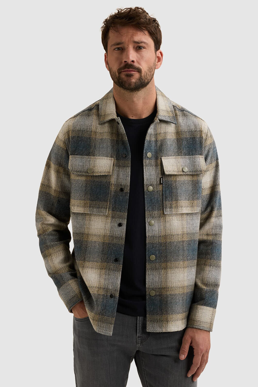 Vanguard Overhemd Check Brushed Mo Blauw