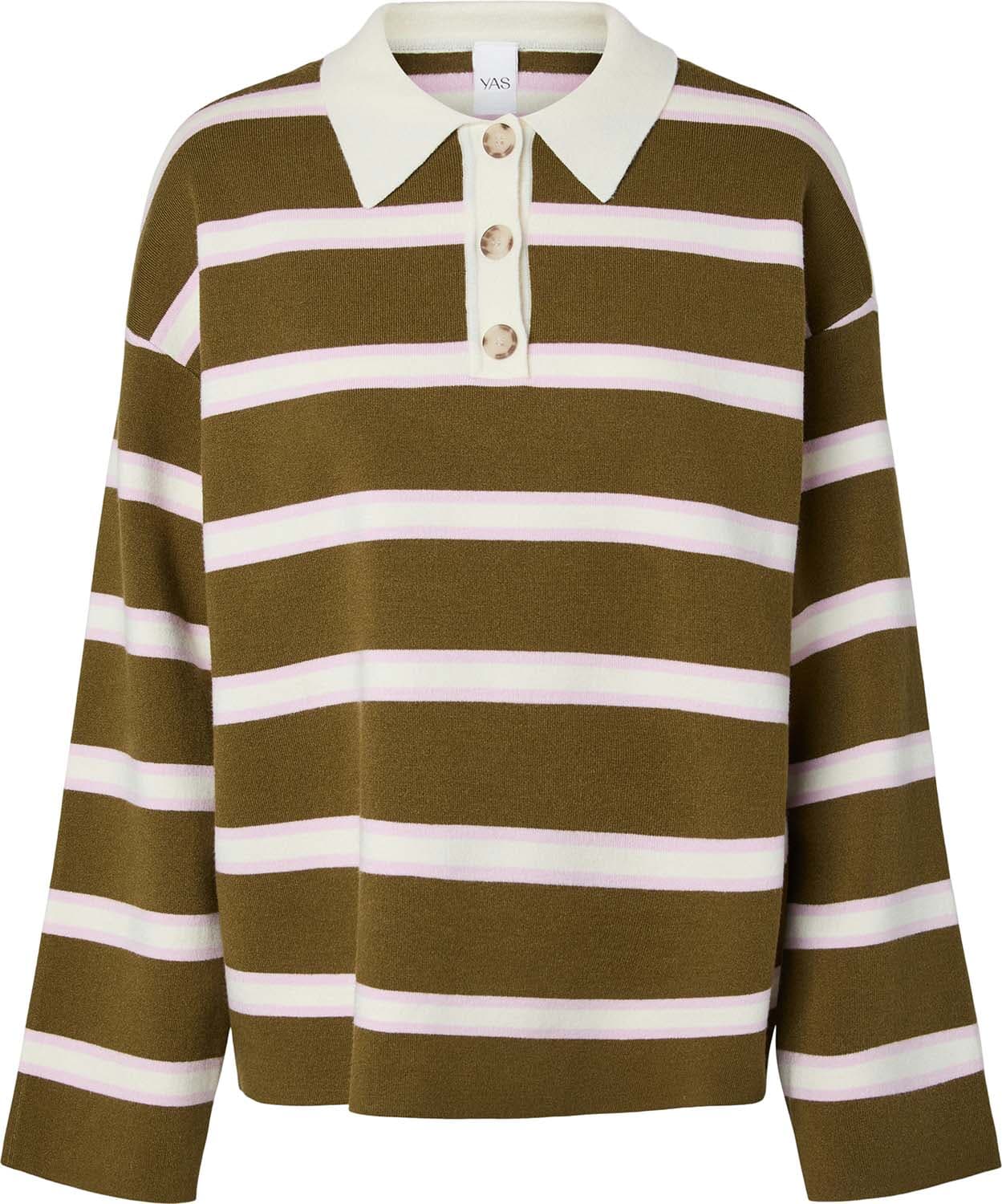 Y.A.S. Gebreide Polo Pullover Isabell Groen