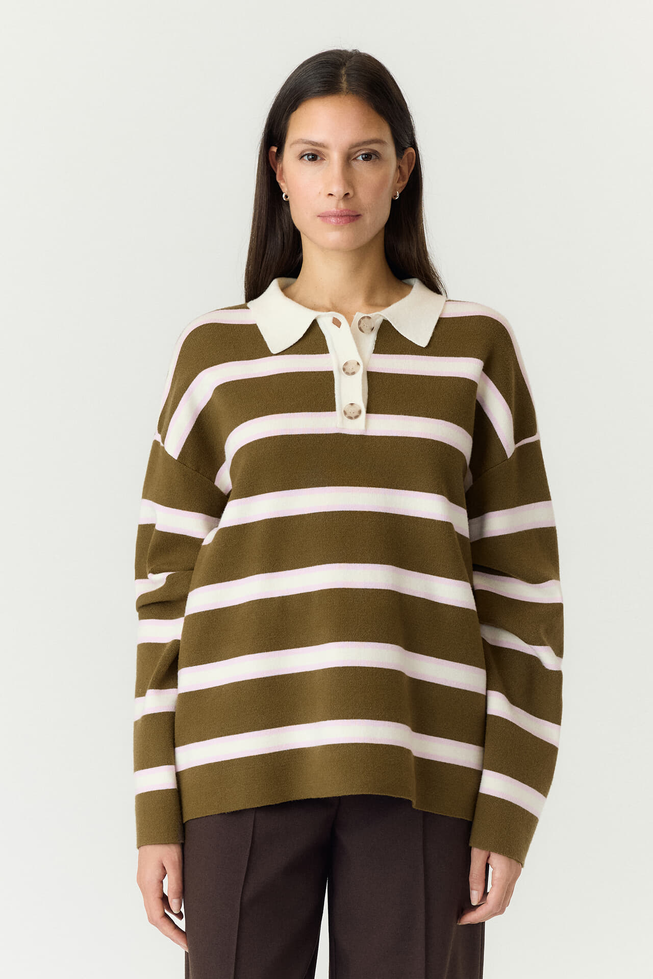 Y.A.S. Gebreide Polo Pullover Isabell Groen