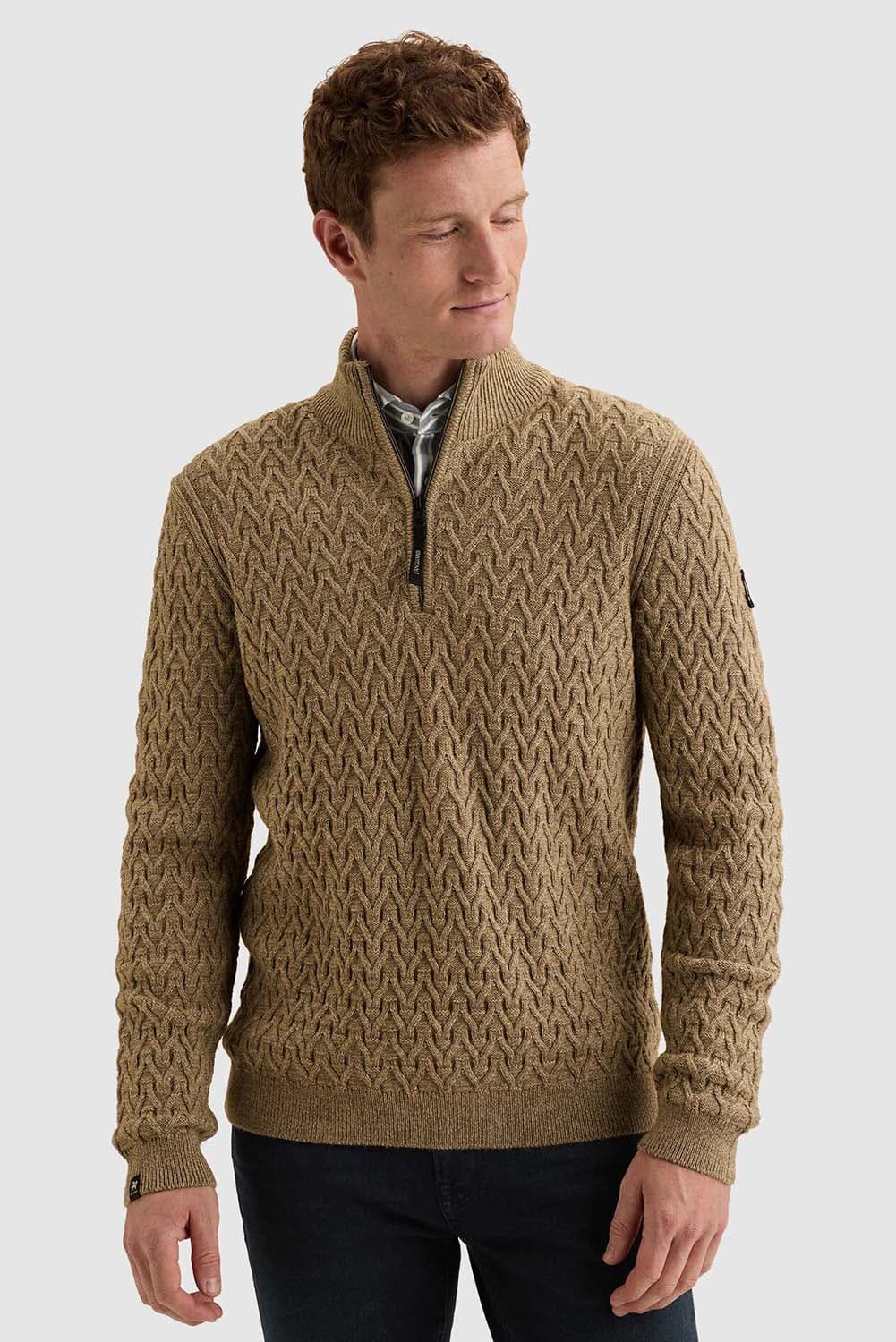 Vanguard Trui van een wolblend met halve rits Beige