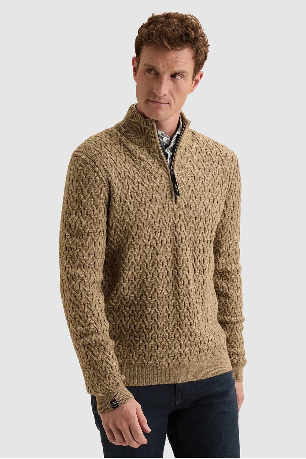 Vanguard Trui van een wolblend met halve rits Beige