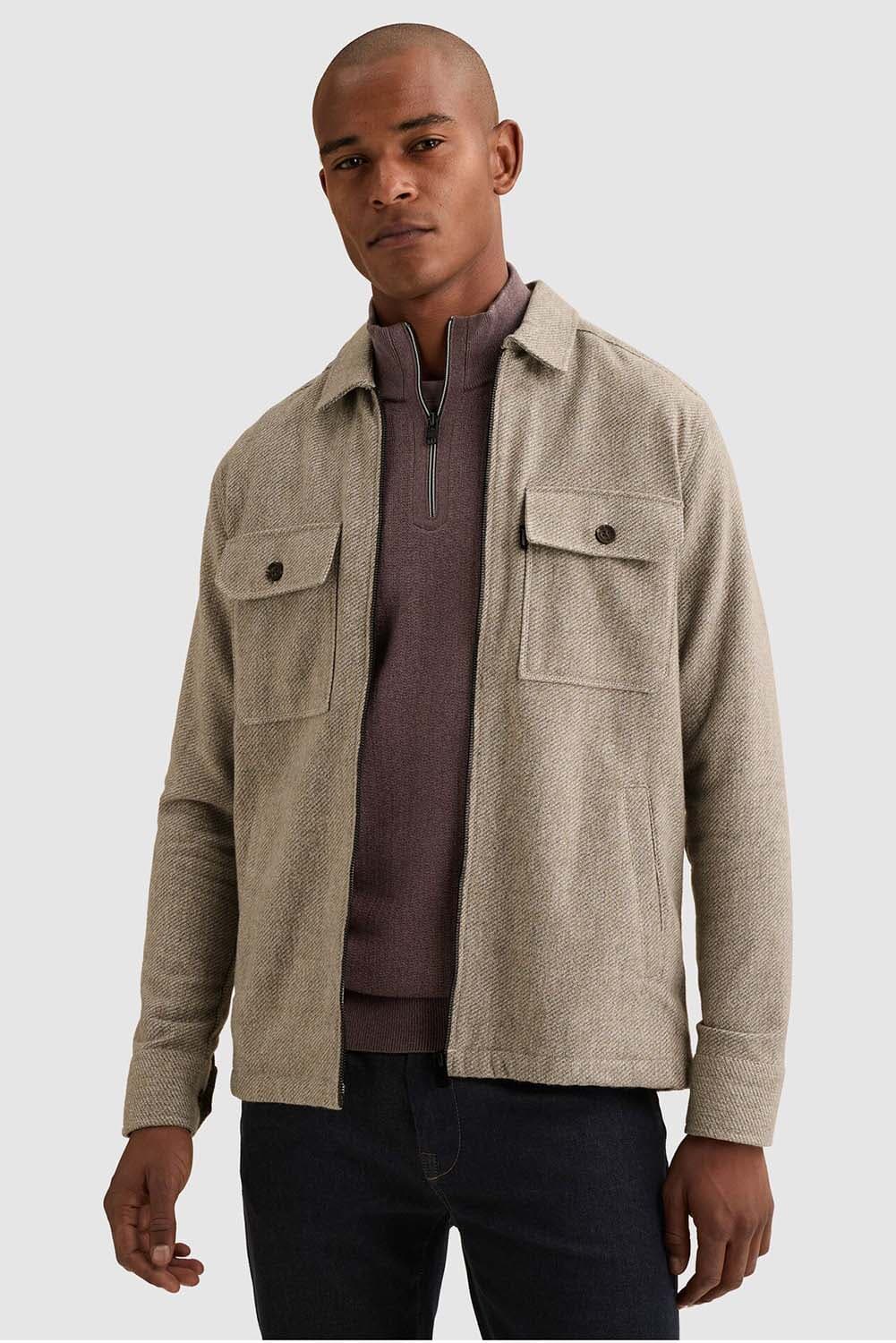 Vanguard Overshirt van brushed mouliné met ritssluiting Beige