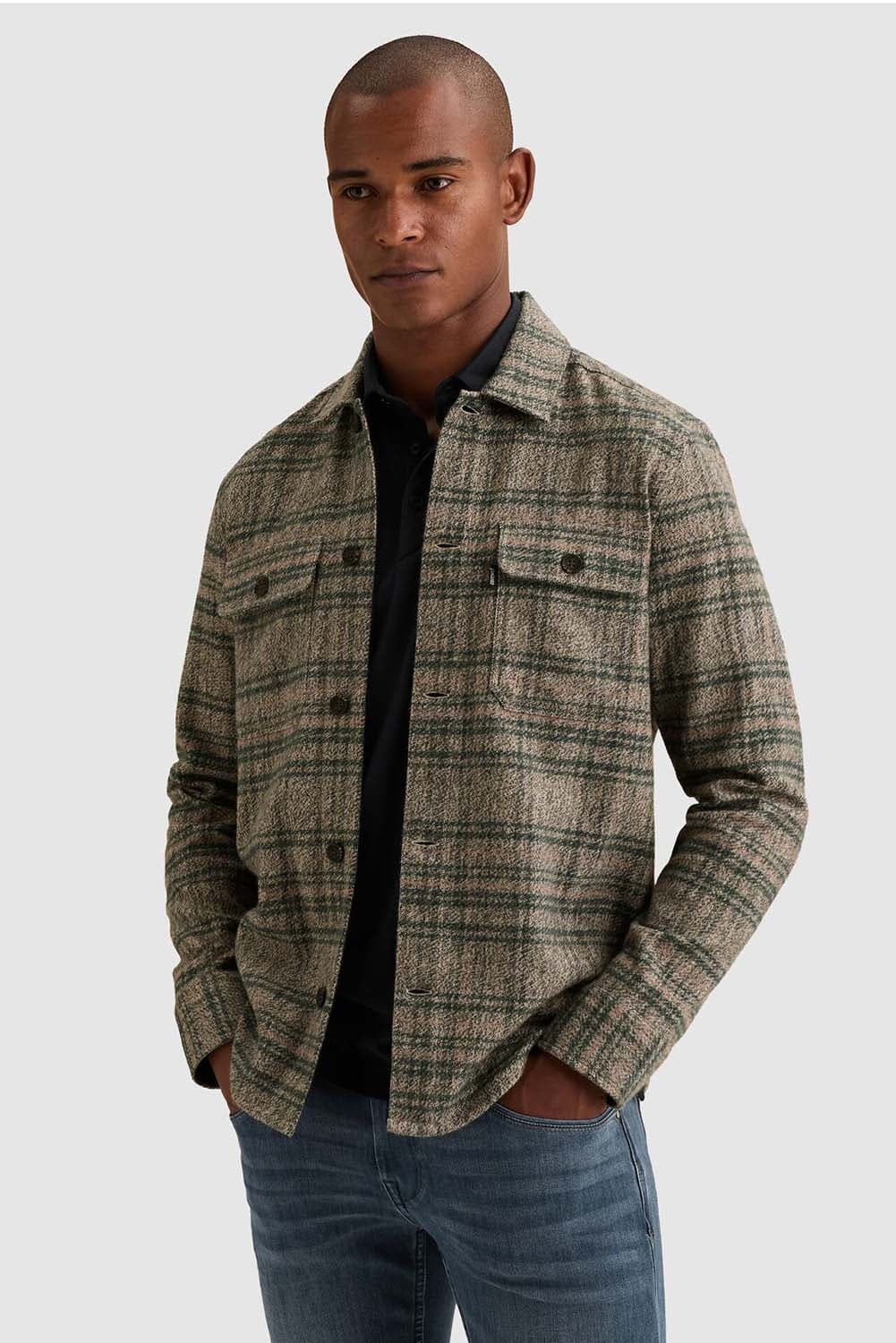 Vanguard Overshirt van brushed mouliné met ruitpatroon Beige