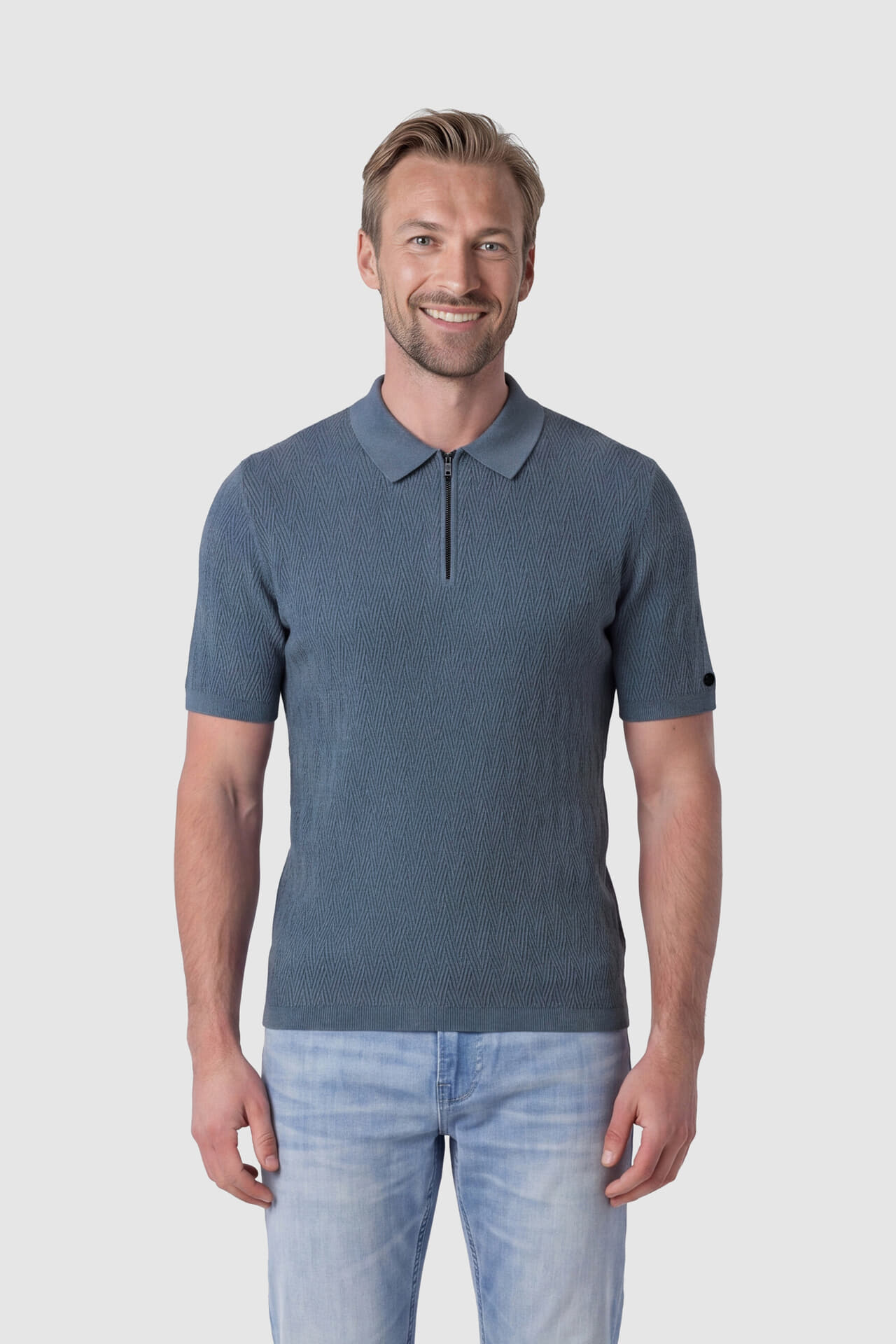 Cast Iron Polo regular fit cott Blauw