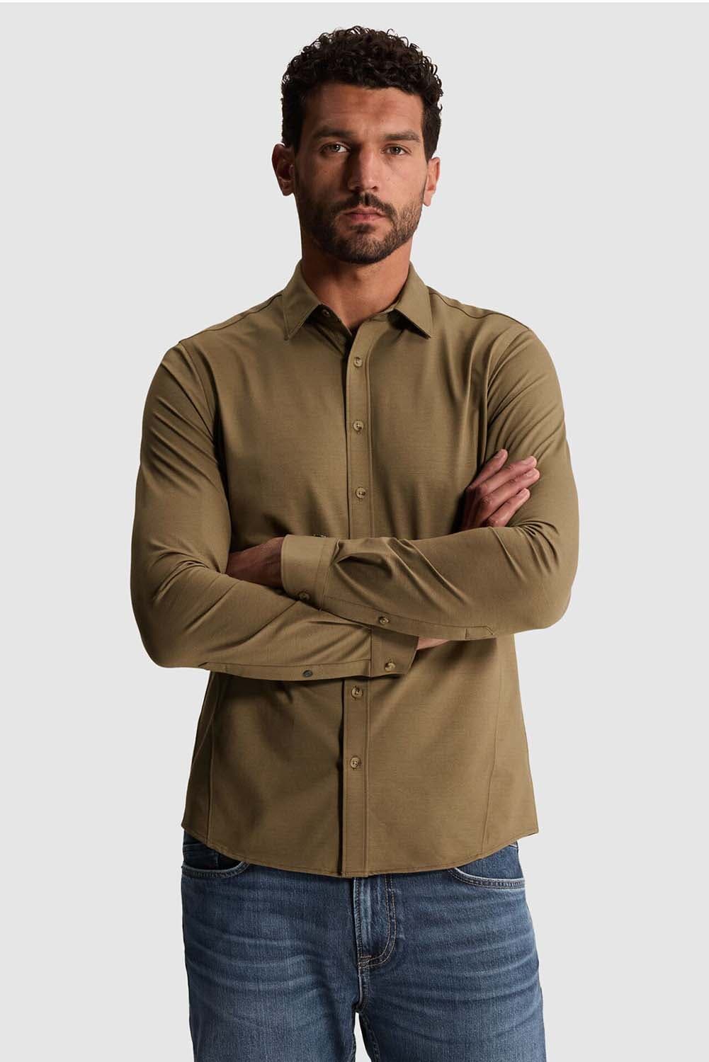 Cast Iron Overhemd Twill Jersey Bruin