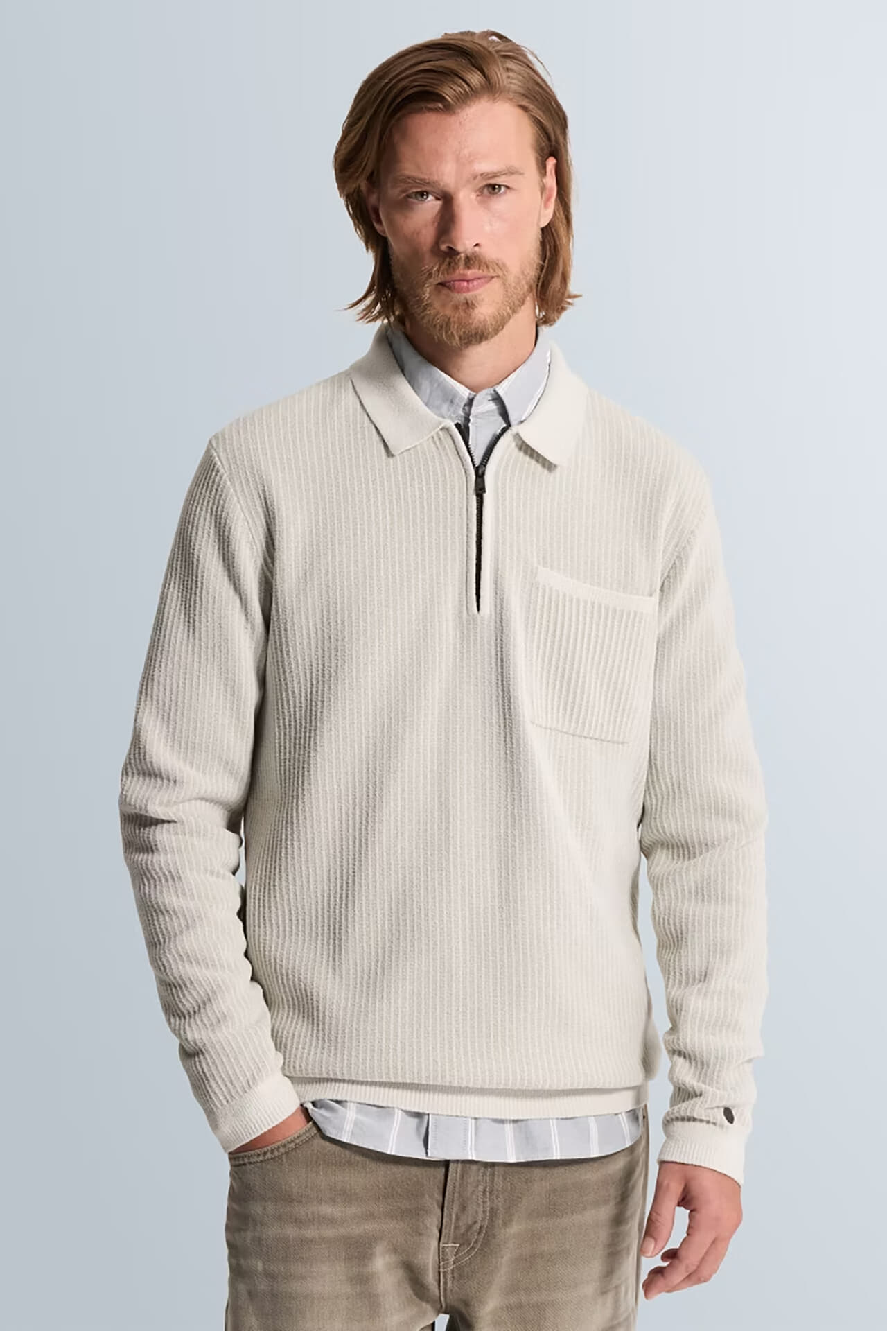 Cast Iron Trui regular fit soft blend Crème