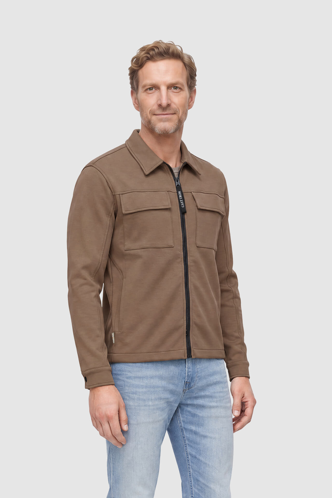 Cast Iron Sweatvest Met Overhemdkraag Regular Fit Bruin