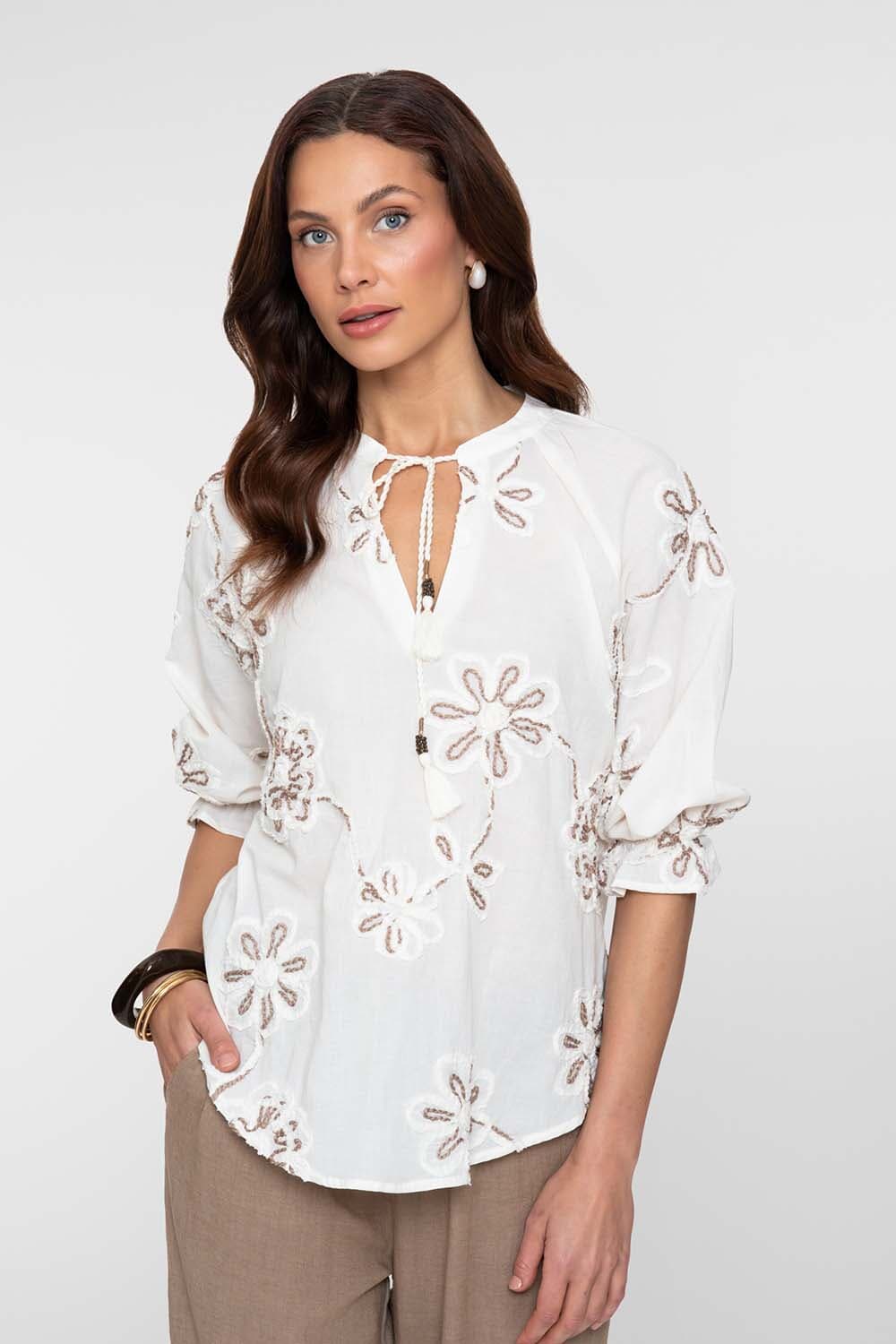 Geisha Top Embroidered Off White