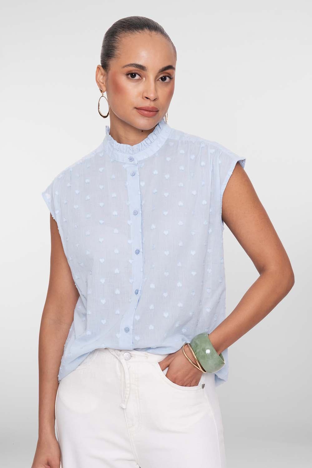 Geisha Blouse hearts sleeveless Hemelsblauw
