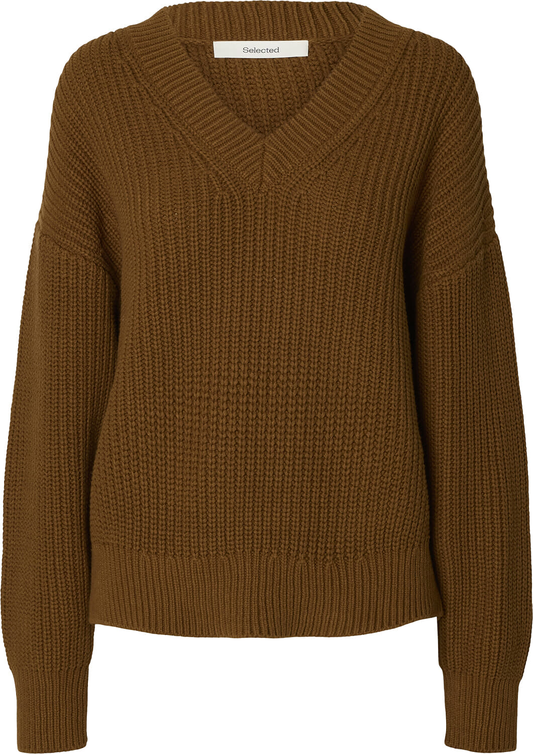 Selected Femme Gebreide Trui Selma Sus V-hals Bruin