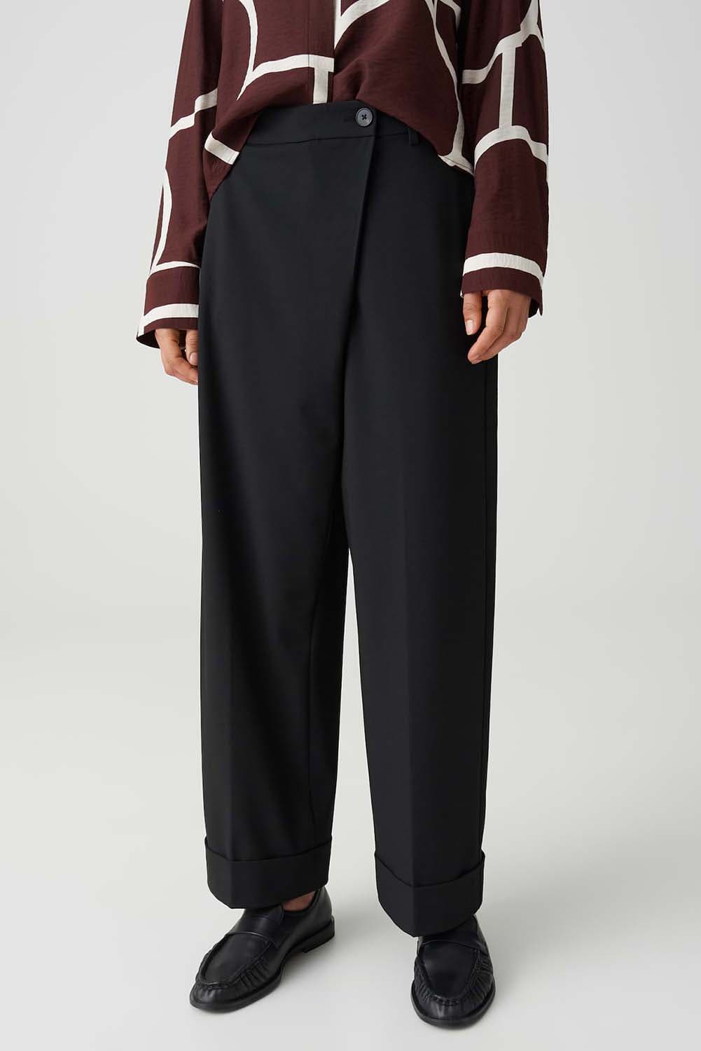 Opus Pantalon Mozy turn-up City Relaxed Zwart