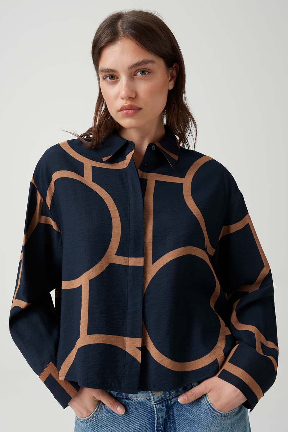 Opus Bedrukte Blouse Fordoa Atelier loose fit Blauw