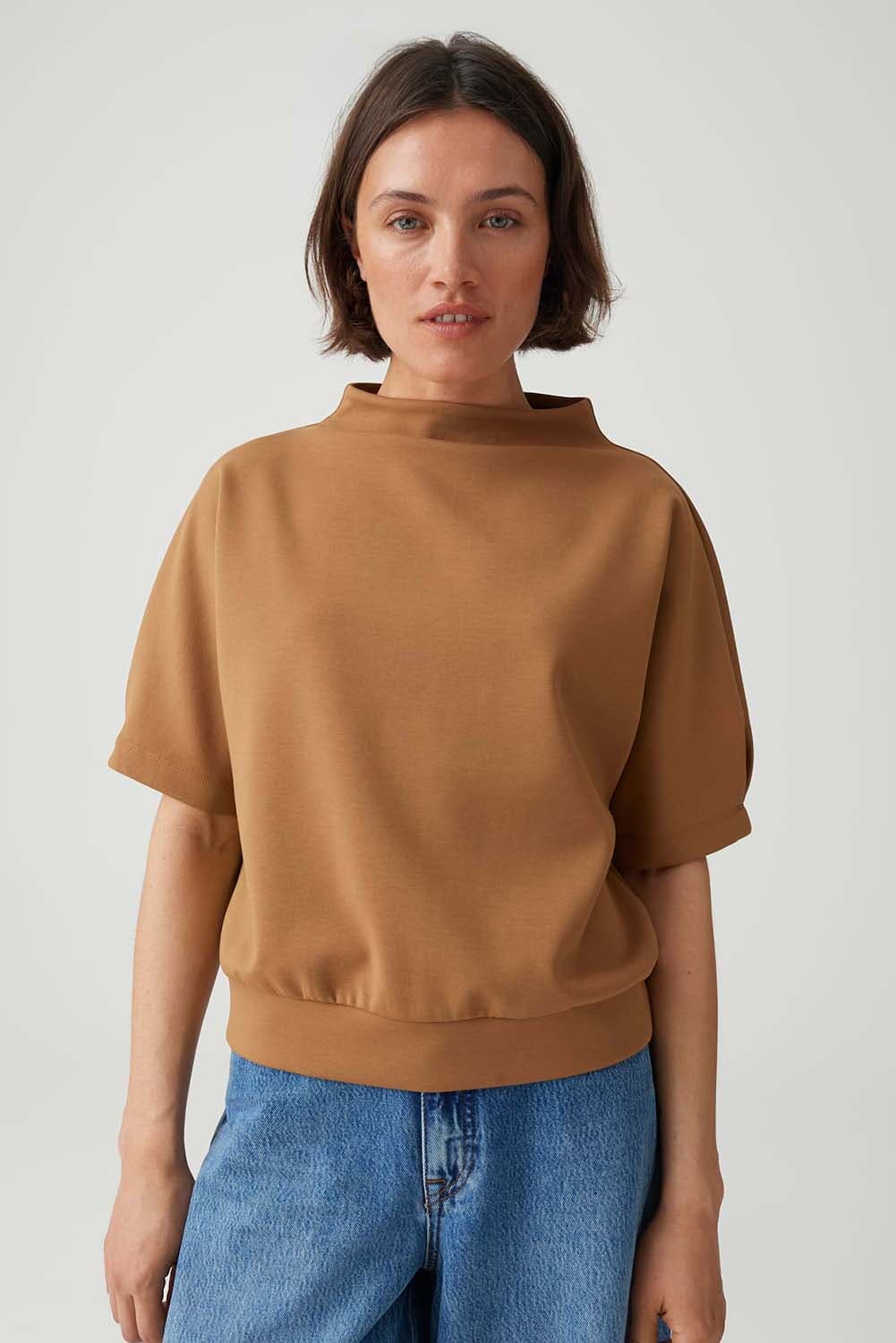 Opus Sweatshirt Golli met gedrapeerd plooidetail Oranje