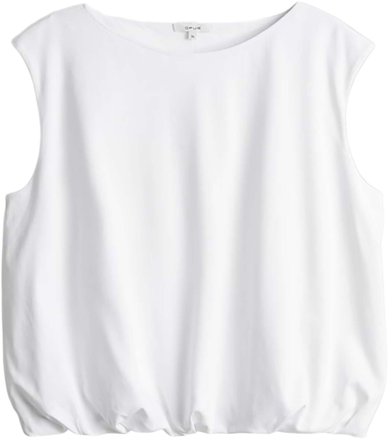 Opus Top Selisa met ballonzoom Regular Fit Wit