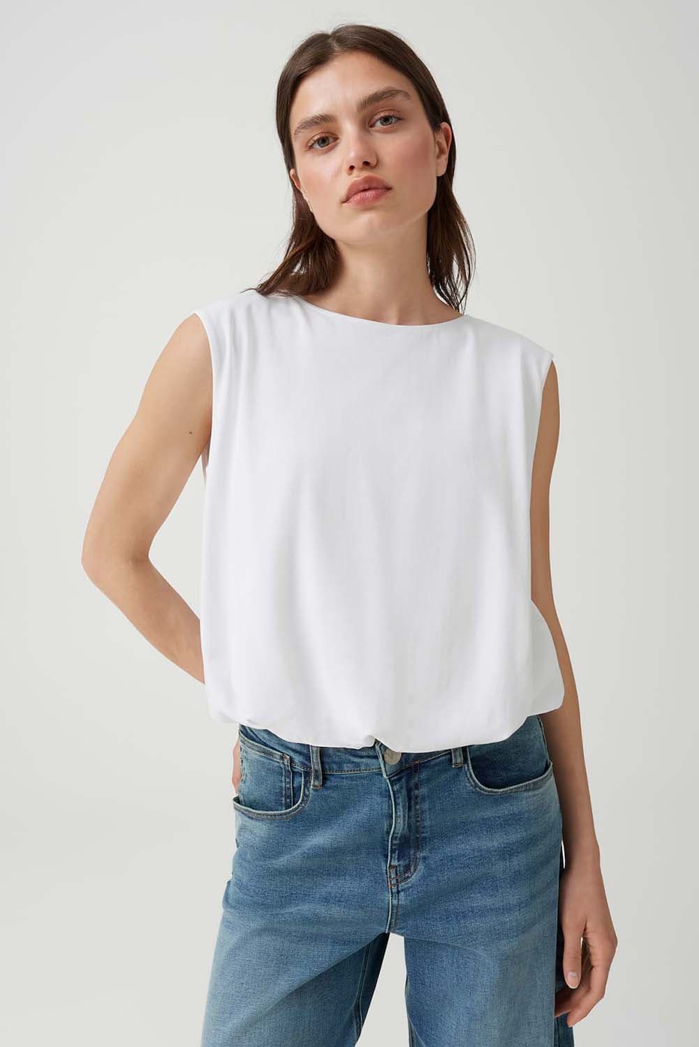 Opus Top Selisa met ballonzoom Regular Fit Wit