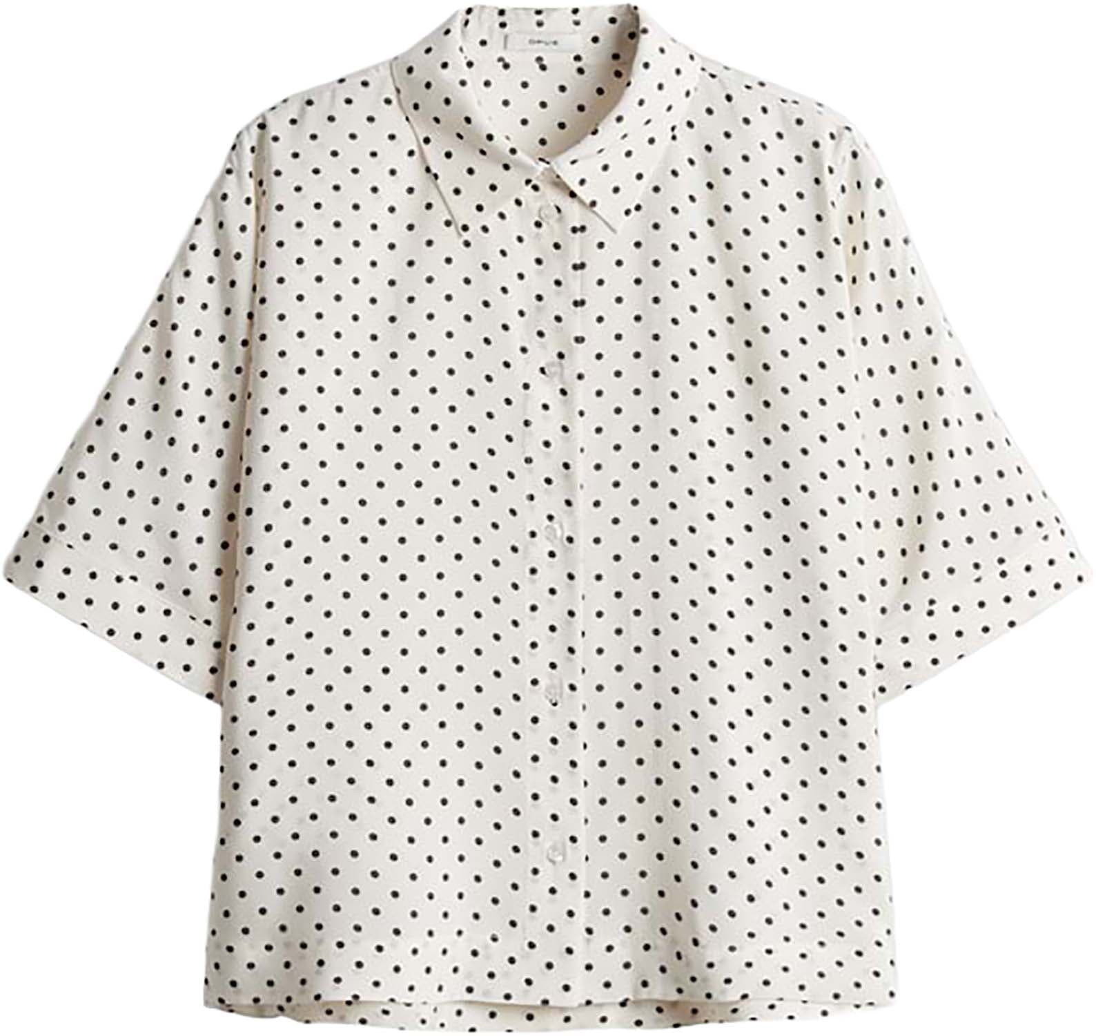 Opus Overhemdblouse Farise met stippenpatroon Crème