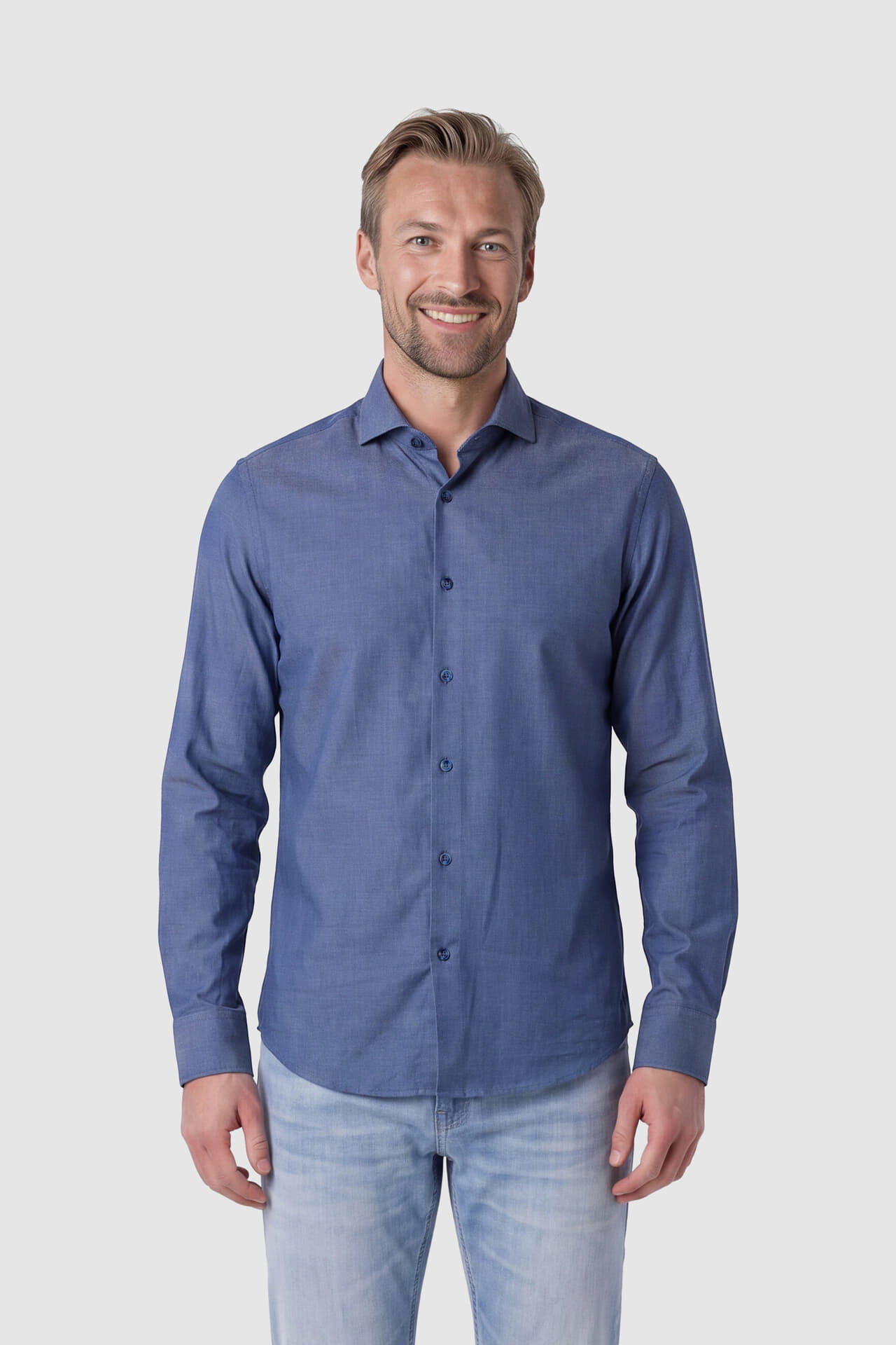 Bomont Overhemd Timo Brushed Twill Blauw
