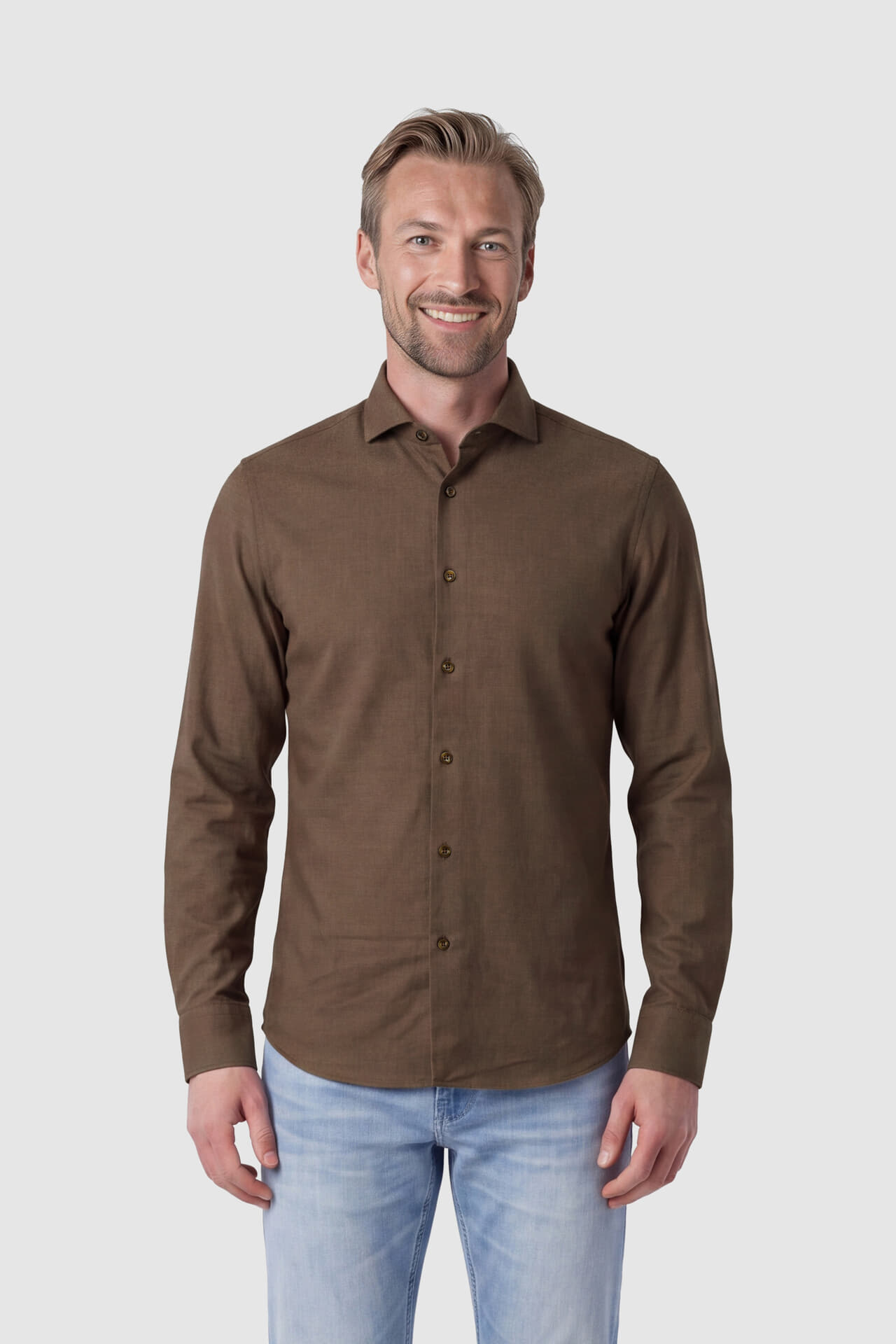 Bomont Overhemd Timo Brushed Twill Bruin