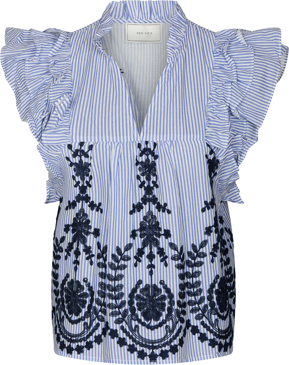 Neo Noir Top Jayla Stripe Embroidery Blauw