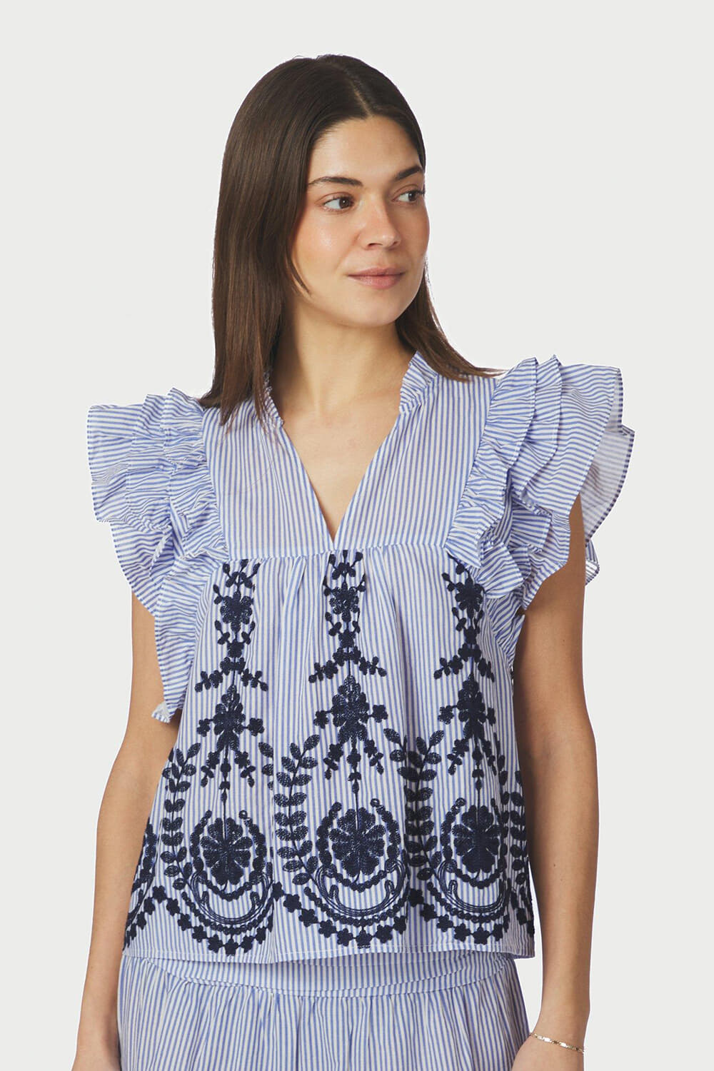 Neo Noir Top Jayla Stripe Embroidery Blauw