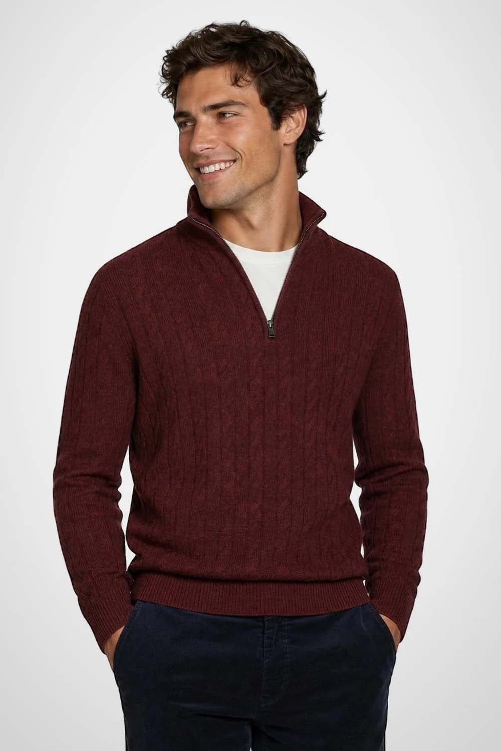 McGregor Trui Cable Zip Mock Bordeaux Rood