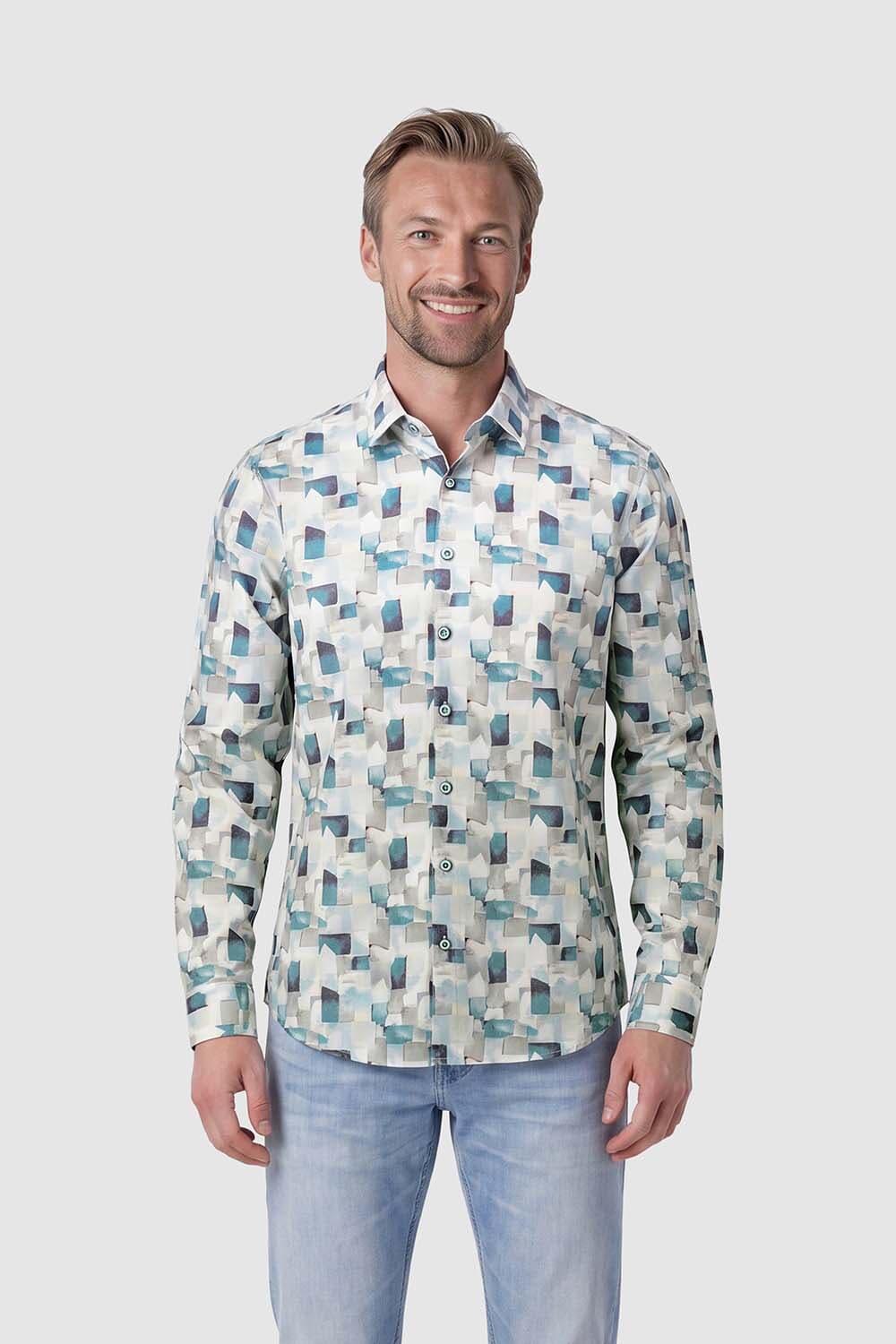 No Excess Overhemd Allover Printed Blauw