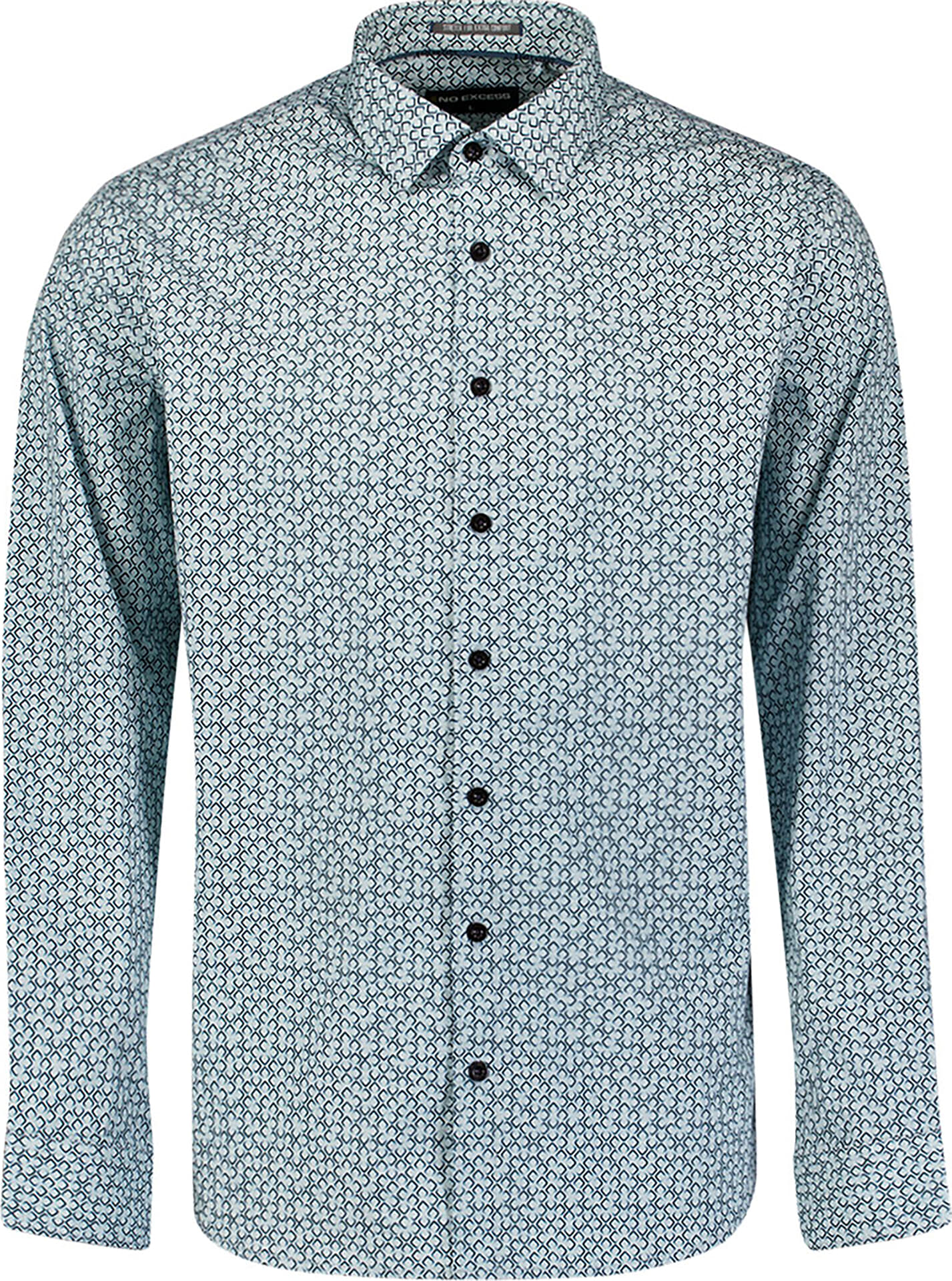 No Excess Overhemd Allover Printed Stretch  Blauw