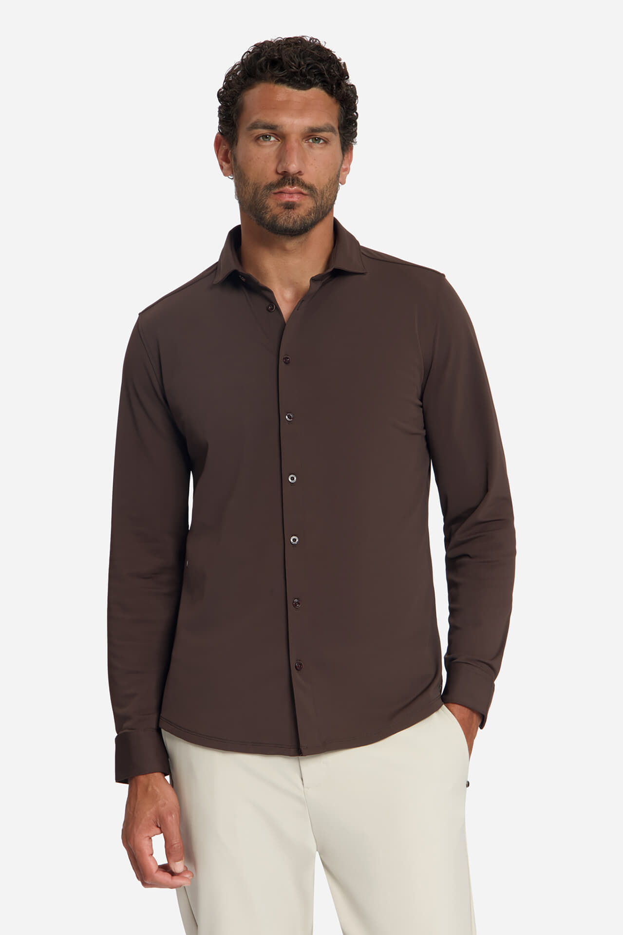No Excess Overhemd Travel Jersey Sedoc Bruin